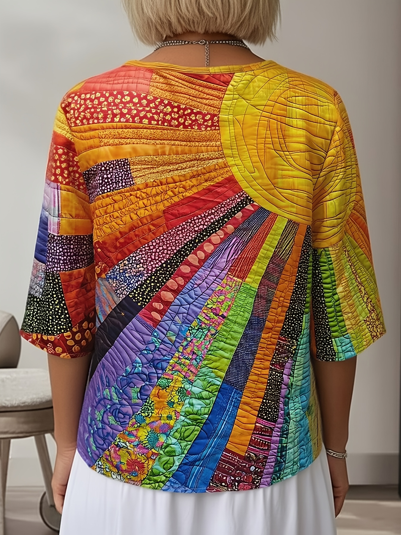 Women's 3/4 Sleeve Printed Tops Casual Loose Fit Colorful V Neck T Shirts Lightweight Soft Blouse Shirt for Spring Summer