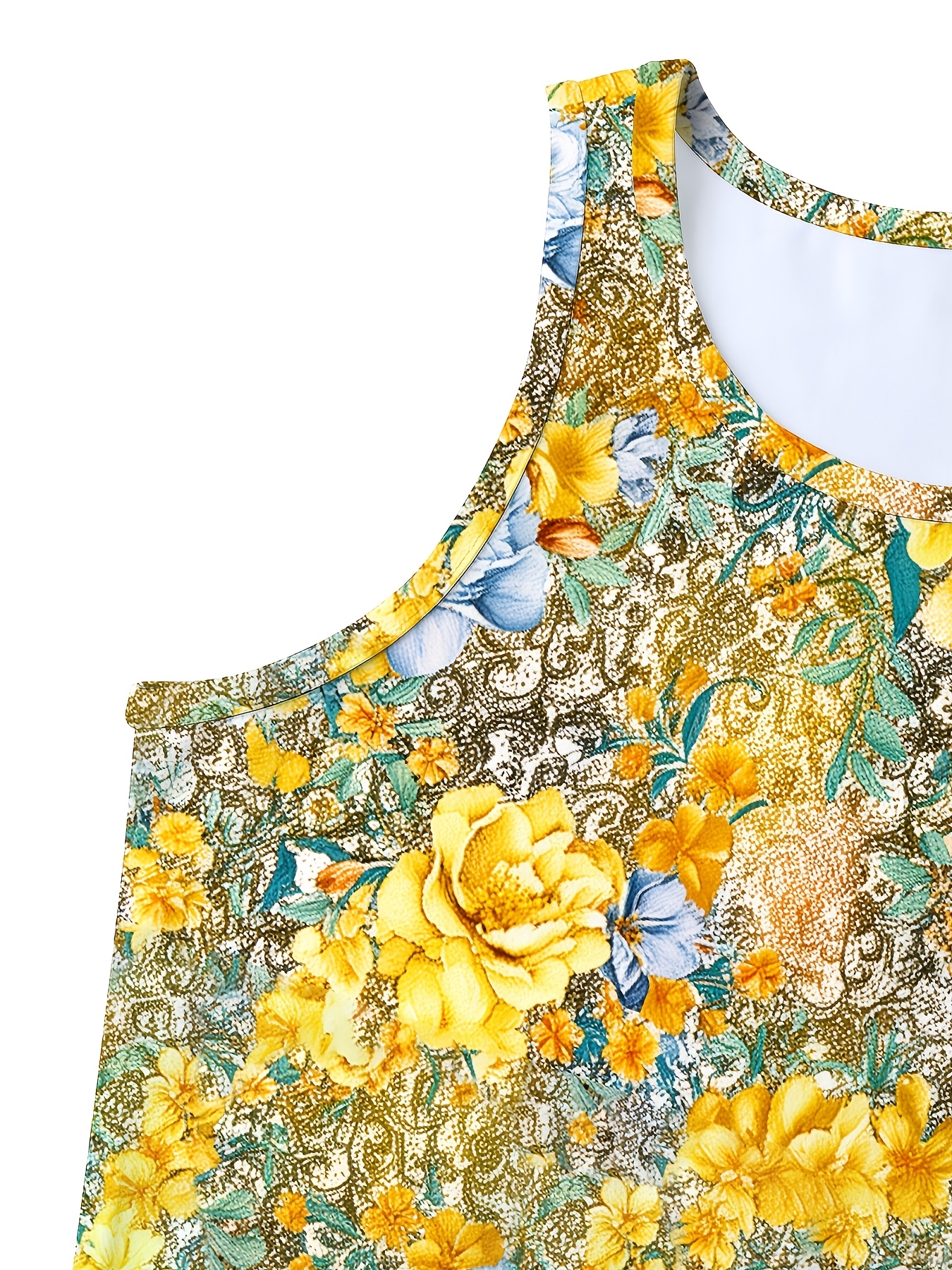 Women's Floral Print Sleeveless Swing Dress Casual Loose Fit A Line Summer Dress Round Neck Beach Vacation Dress for Women