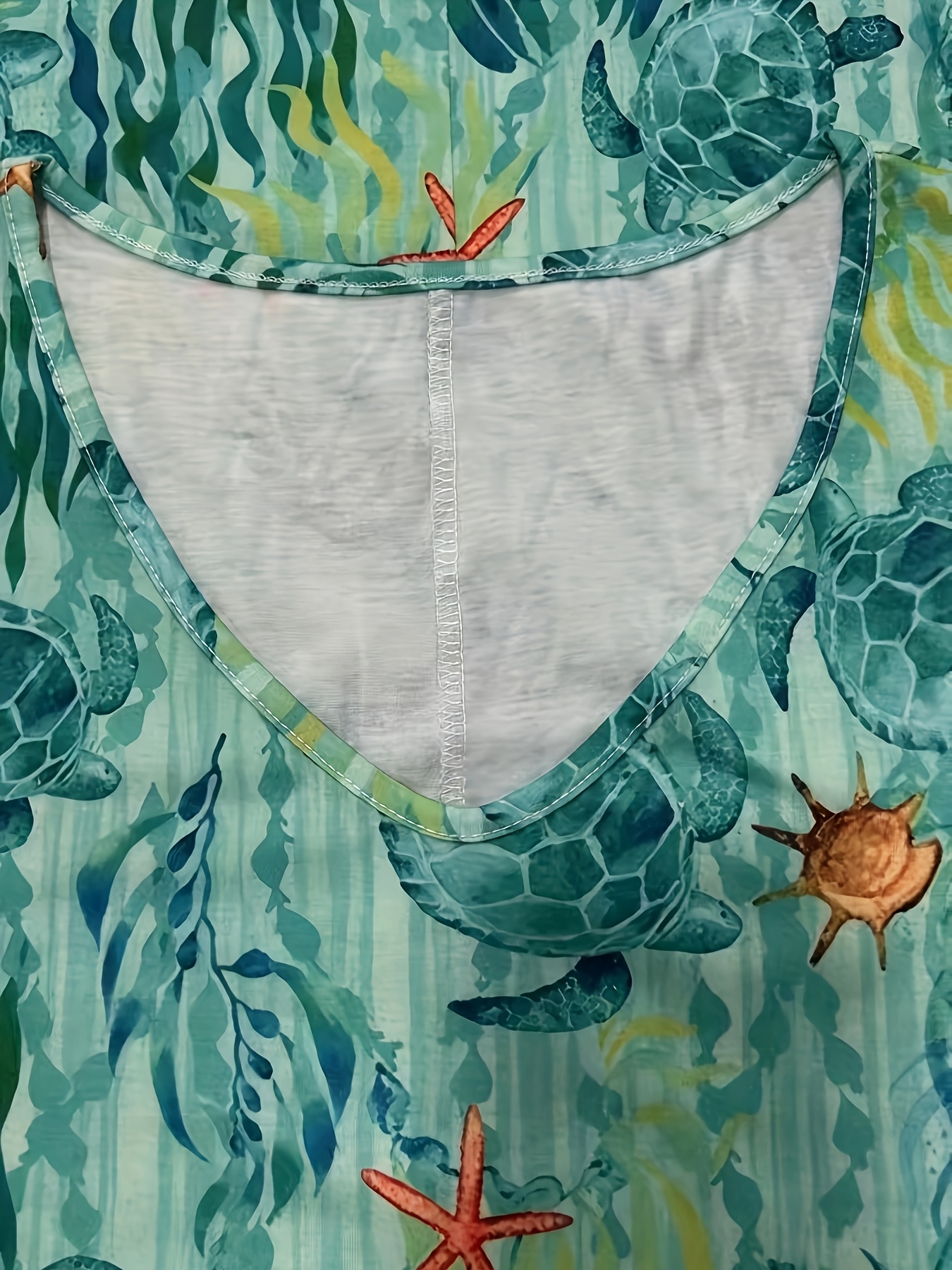 Women's Sleeveless V Neck Ocean Print Swing Dress Casual Loose Fit Beach Vacation Dress Sea Turtle Printed Summer Dress for Women