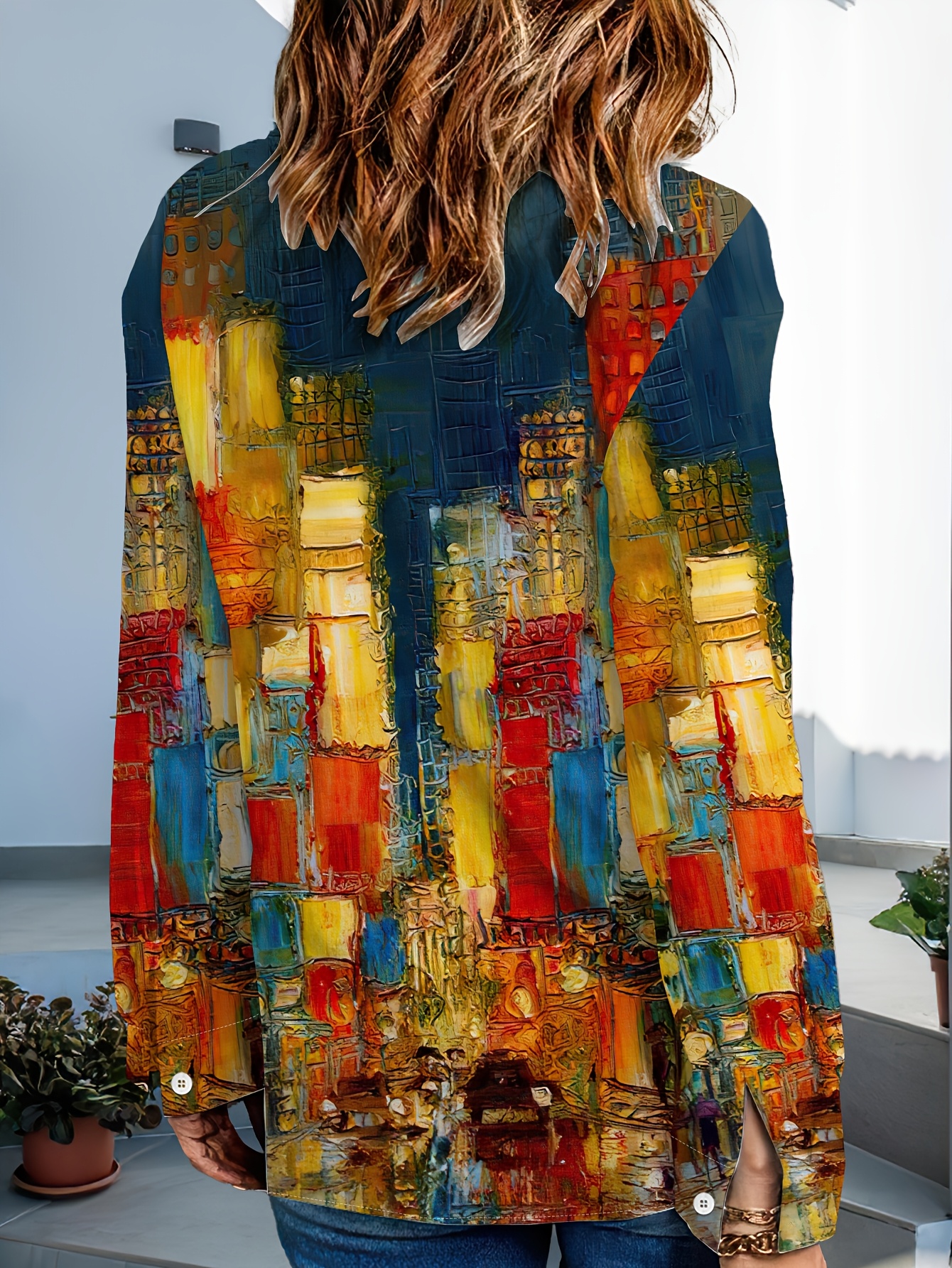 Spring And Autumn Women'S Printed New Style Individual Trendy Multi-Color Irregular Patchwork Pattern Women'S Fashion Long Sleeve Shirt