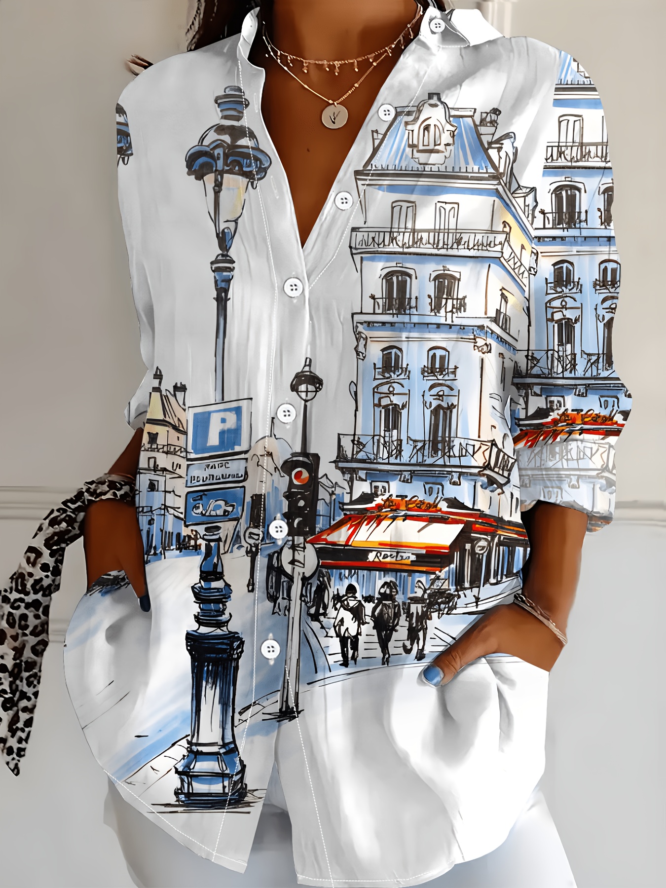 Women's Button-Up Shirt - Collar Blouse Style Suitable for All Seasons | Machine Washable Button-Front Top | Non-Stretch Comfortable Fabric | Elegant Streetwear Blouse for Office, Semi-Formal & Casual Attire | Four-Season Buttoned-Up Outer