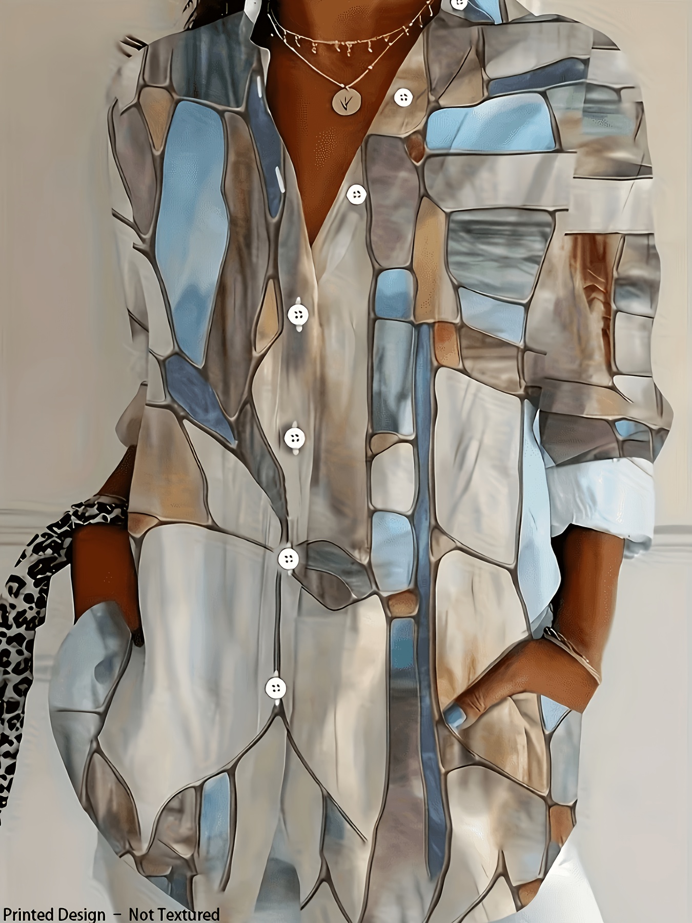 Elegant Special Edition Women's Printed Shirt - Long Sleeve Button- Shirt with Classic Collar, Suitable for Office, Commuting, or Formal Events, Office Attire, Sophisticated Casual-gemscharms
