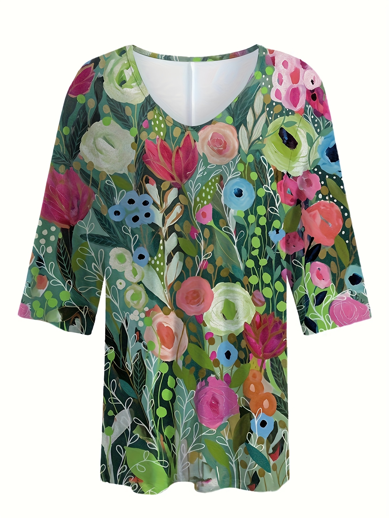 Women’s Floral Print Short Sleeve Tops, Casual Loose Fit Blouse Shirt with Colorful Botanical Pattern, Summer Lightweight Tunic Top for Women, Vacation Beach Everyday Wear-gemscharms
