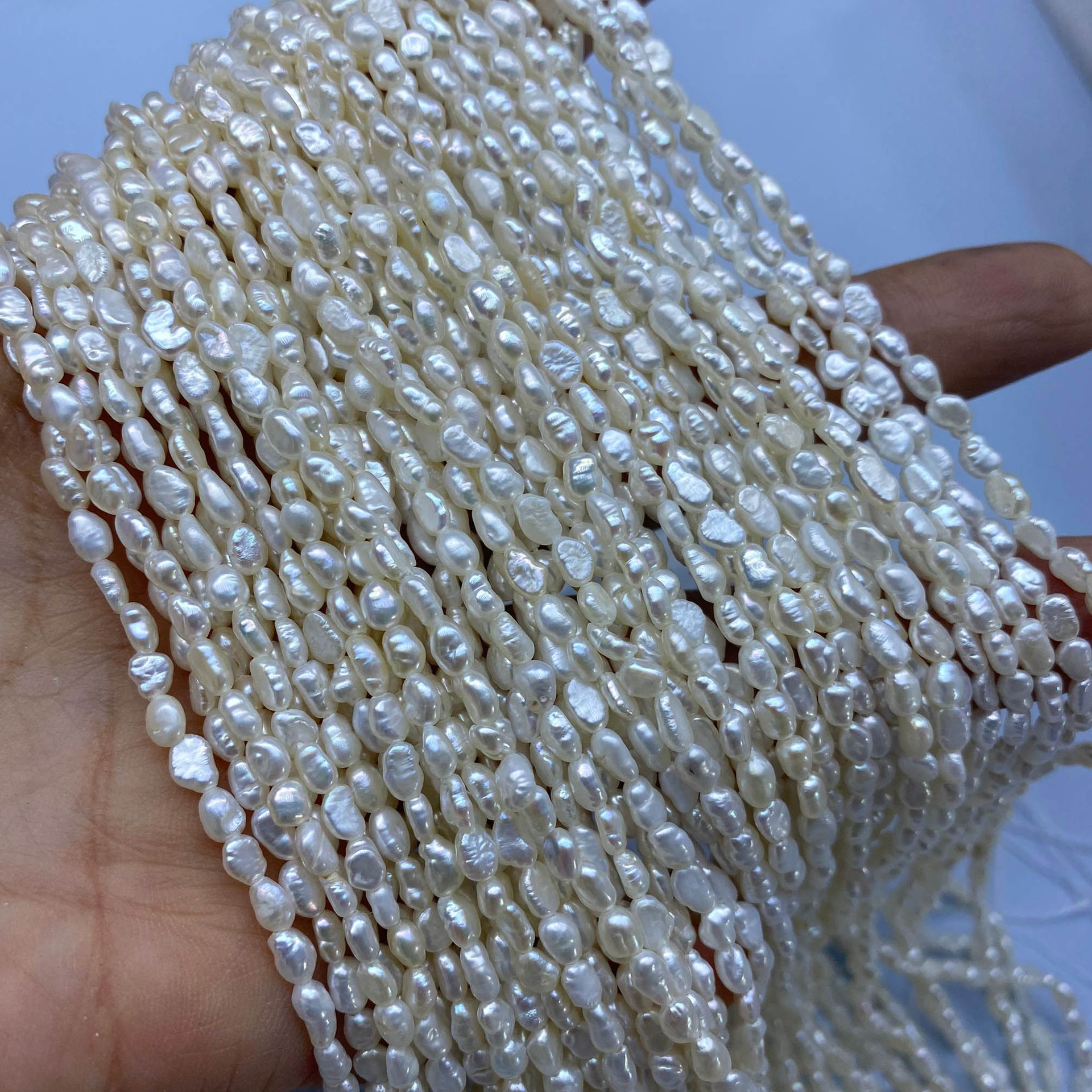 Cultured Freshwater Pearls (2–9mm) - Baroque, Irregular Shape, Polished on Both Sides, Straight-Drilled -36-37cm Round Smooth Pearl Choker Necklace with Sterling Silver Clasp, Classic Elegant Jewelry Gift for Women Mom Wedding Birthday Party