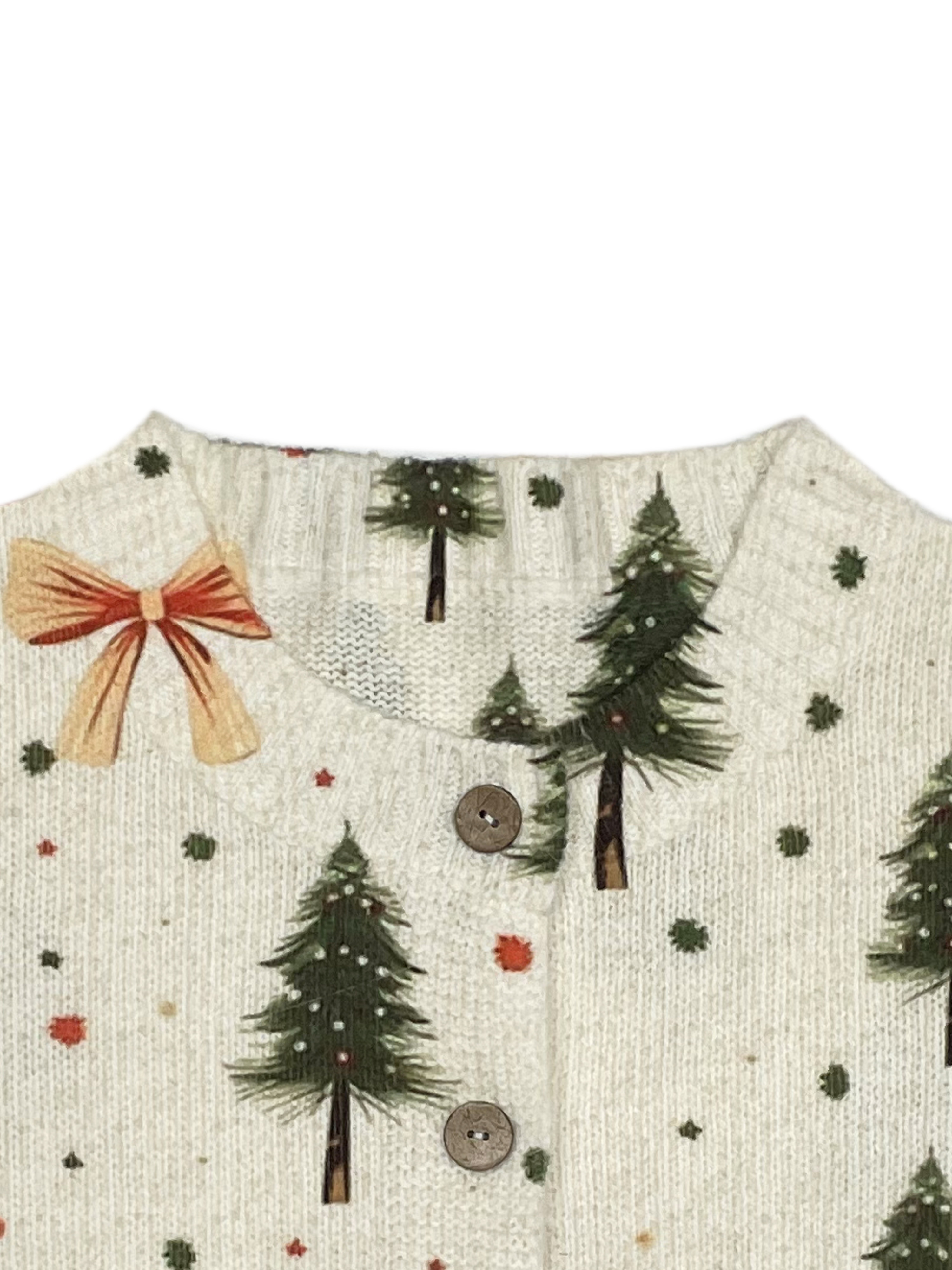 Women's Vintage Christmas Print Knit Cardigan, Long Sleeve V Neck Button Down Loose Sweater Coat