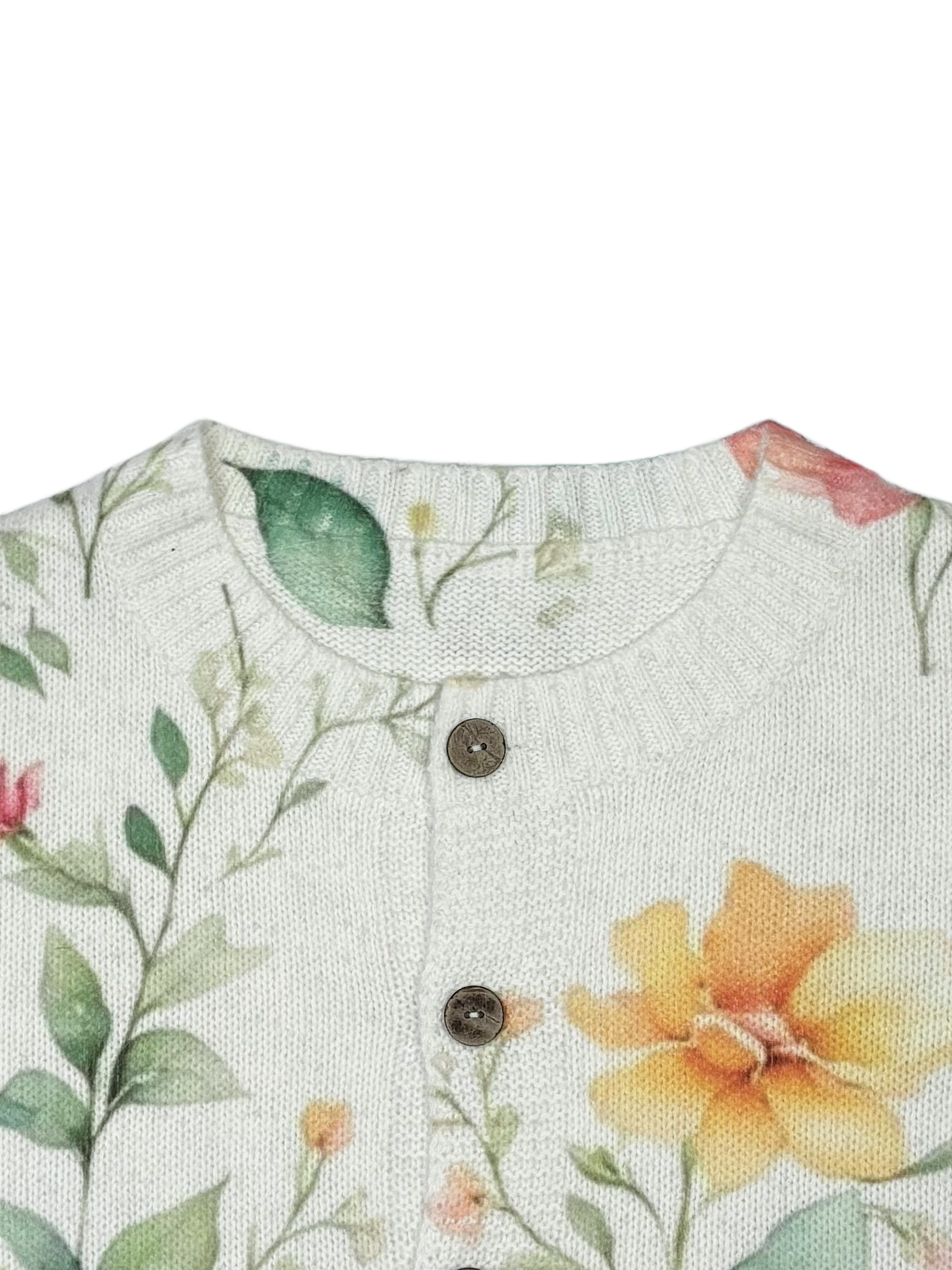 Women's Vintage Floral Print Knit Cardigan, Long Sleeve V Neck Button Down Loose Sweater Coat