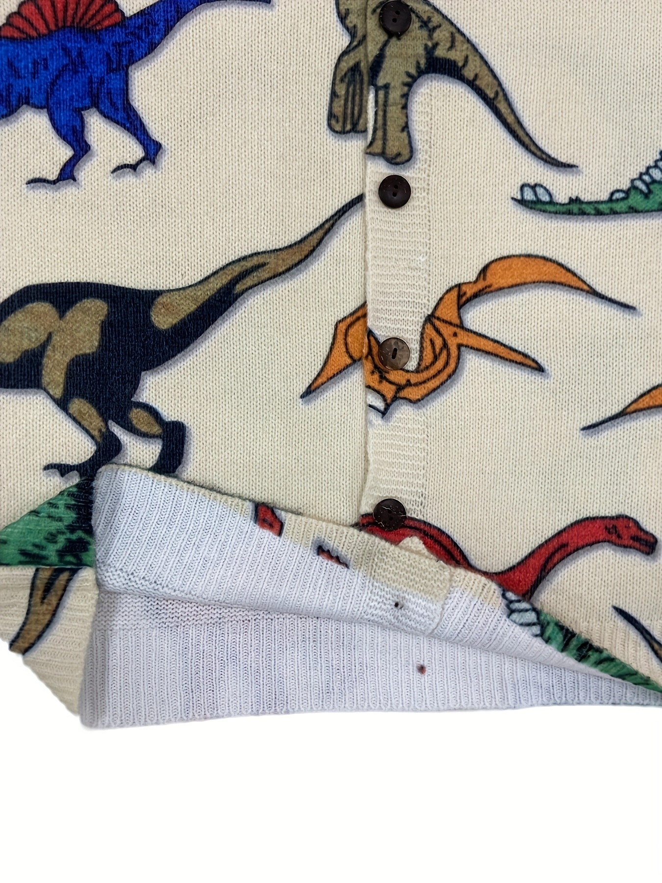 Women's Vintage Dinosaur Print Knit Cardigan, Long Sleeve V Neck Button Down Loose Sweater Coat