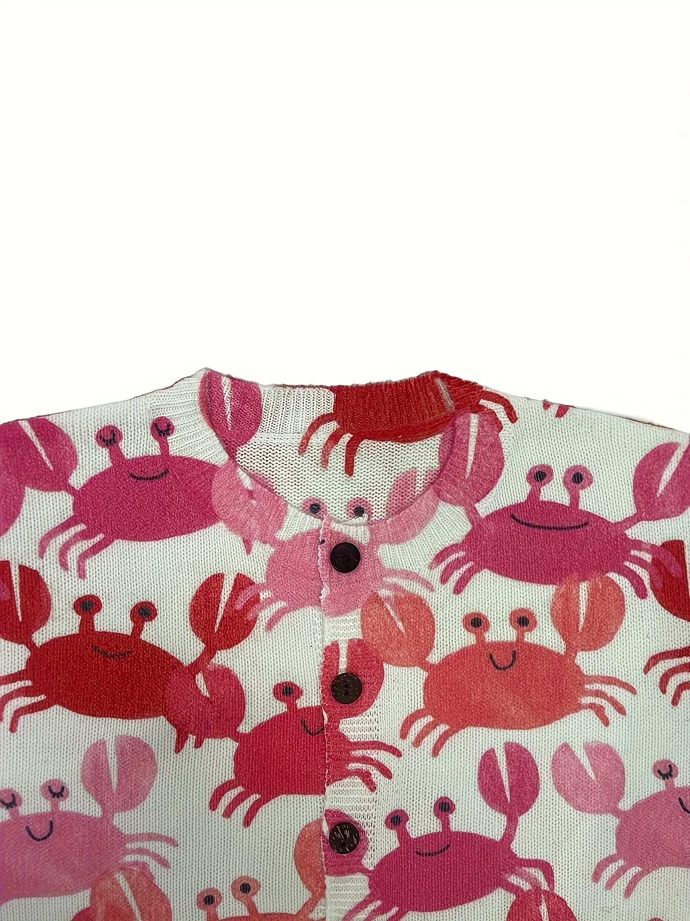 Women's Cute Crab Print Knit Cardigan, Long Sleeve V Neck Button Down Loose Casual Sweater Coat
