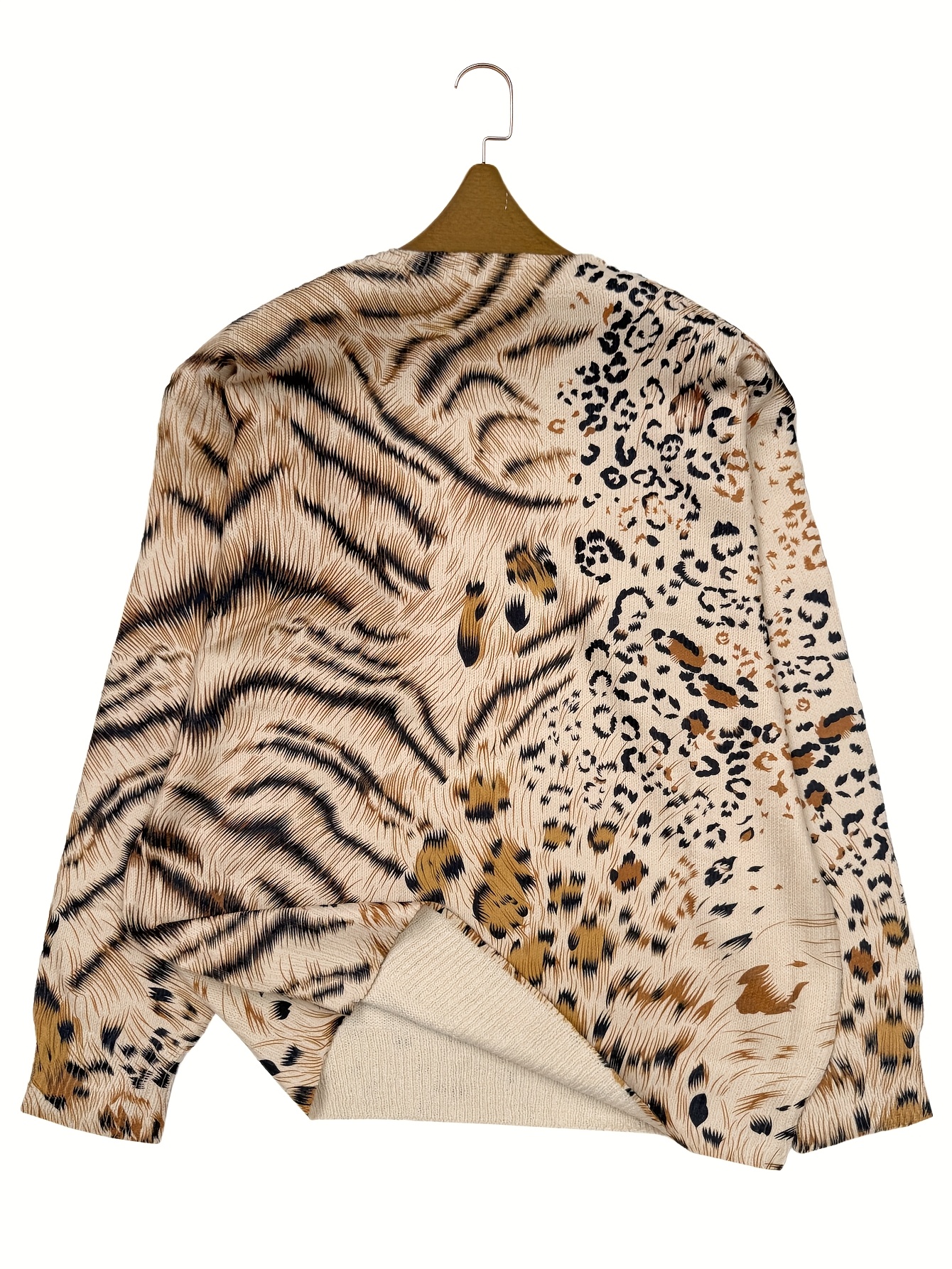 Women's Animal Print Sweater Long Sleeve Knit Top Casual Loose Fit Crew Neck Pullover Shirt Fall Winter Fashion