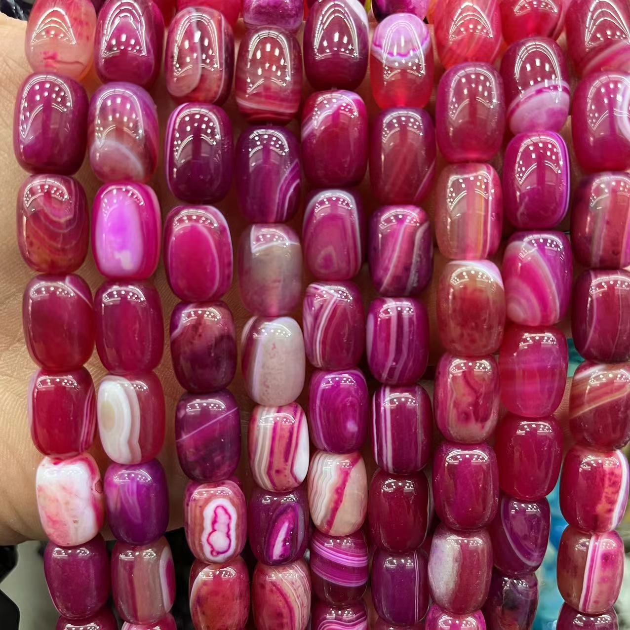 Natural Banded Striped Agate Drum Barrel Loose Beads, 10×14mm Straight Hole Gemstone Spacer Beads for DIY Bracelet Necklace Earring Craft Making, Approx 28 Beads Per Strand