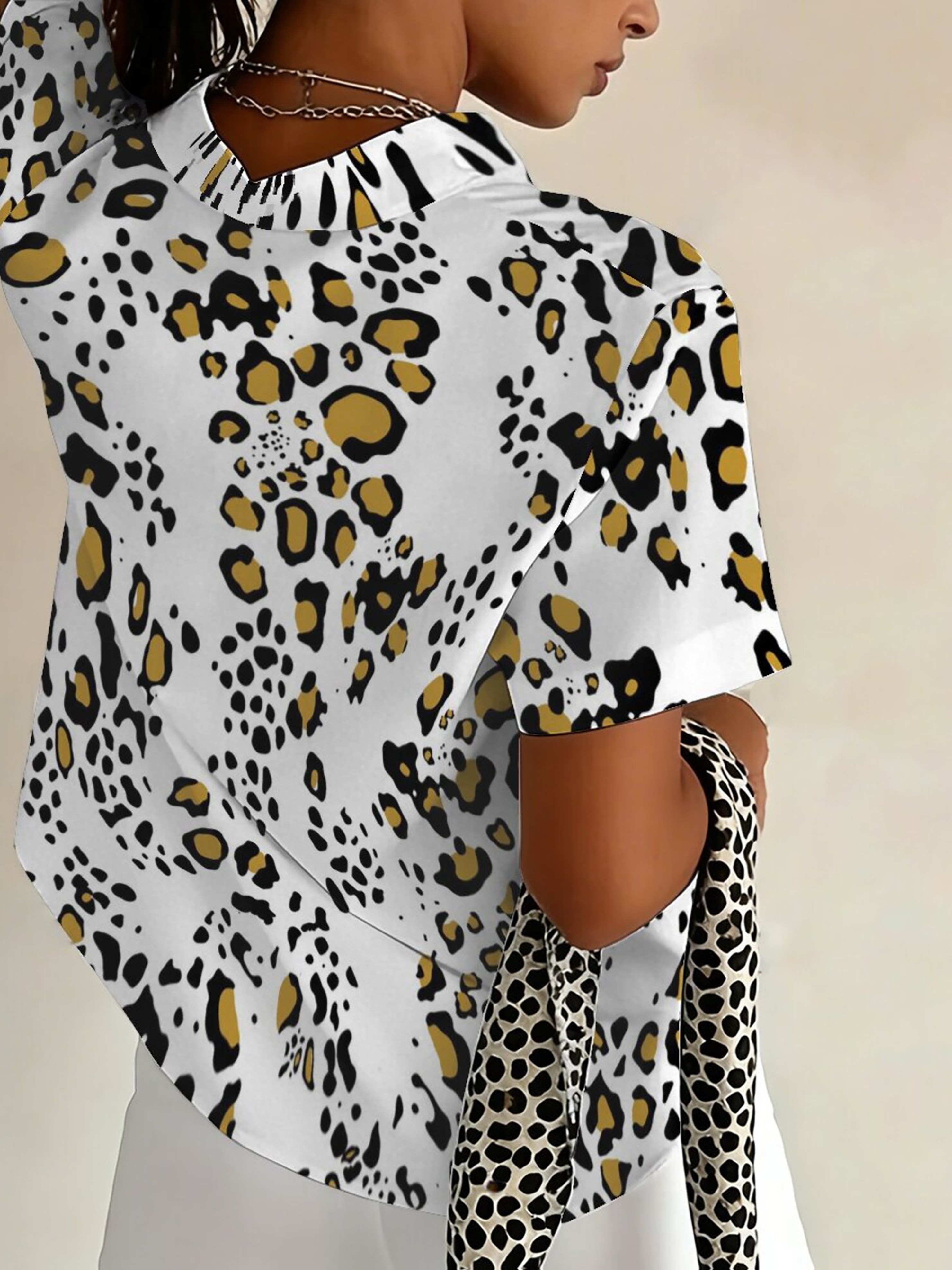 Women’s Leopard Print Button-Up Shirt – Short Sleeve Casual Blouse
