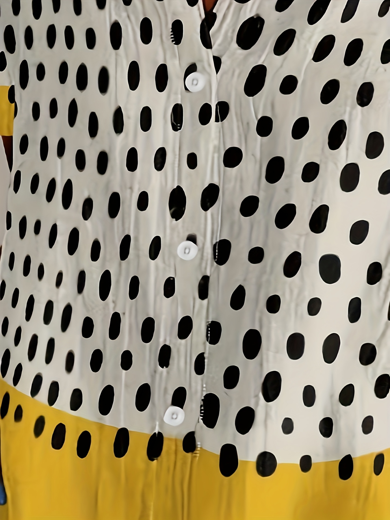 Plus Size Women Two-Tone Polka Dot Short Sleeve Button Down Shirts, Lightweight Polyester Lapel Collar Pocket Blouses, Casual Loose Fit Summer Color Block Tops