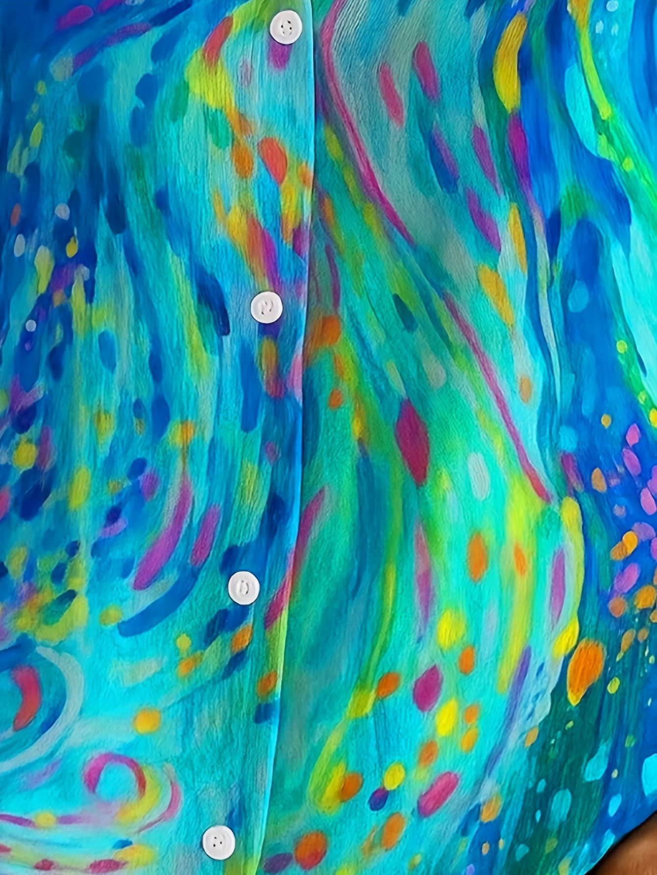 Women's Colorful Abstract Print Short Sleeve Button Down Shirt, Lightweight Polyester Casual Blouse, Loose Fit Collared Vacation Beach Shirt, Summer Fashion Tops for Women