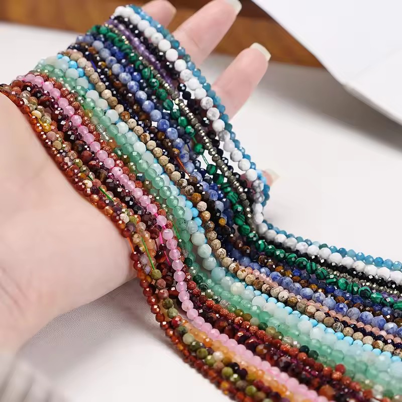 Wholesale Faceted Natural Gemstone Beads, Cut Crystal Loose Beads, Aquamarine Tourmaline Agate Spacer Beads for DIY Bracelet Necklace Jewelry Making, 2/3/4mm