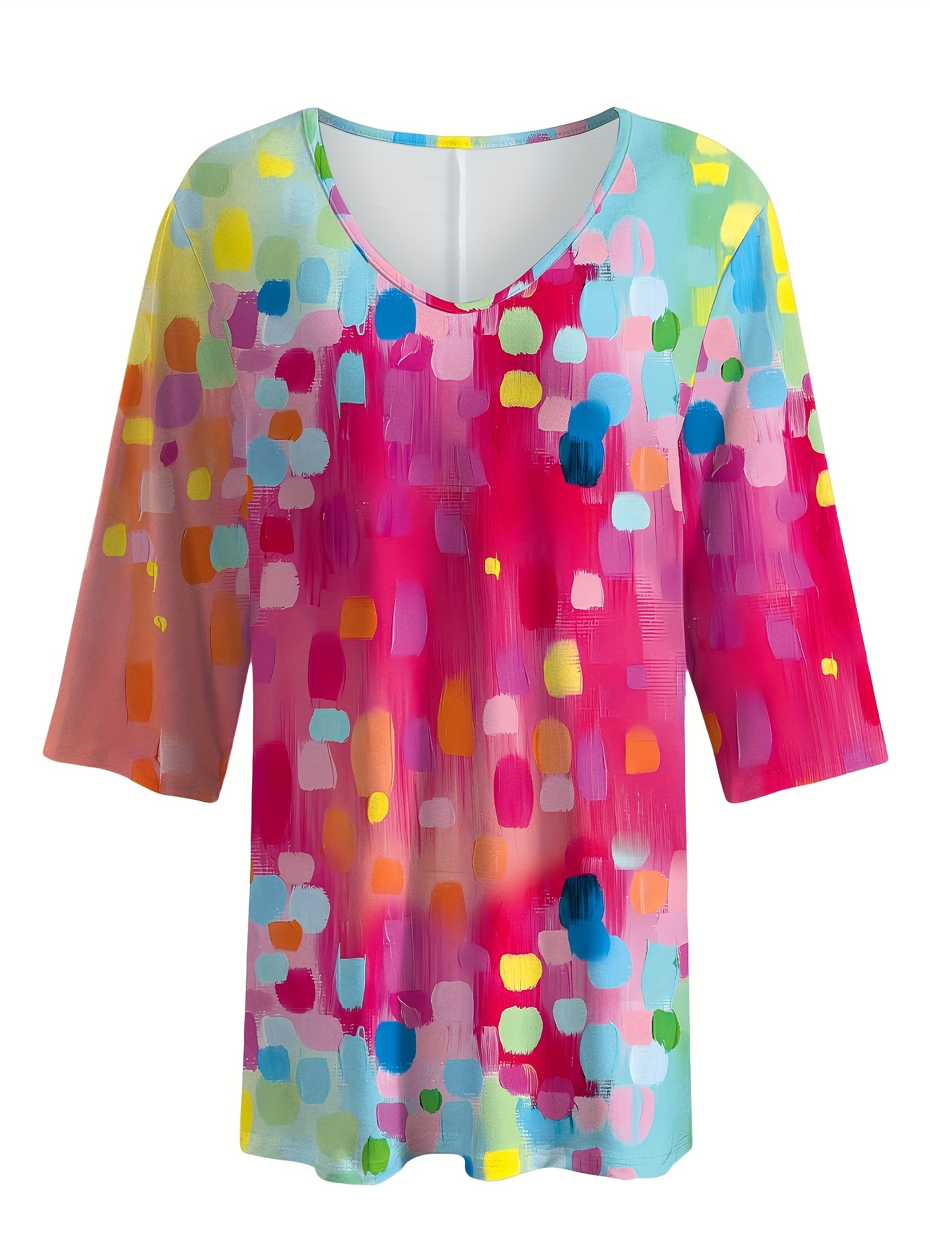 Women's Colorful Abstract Printed  Tops – Casual Loose Fit Blouse with Artistic Pattern for Summer Everyday Wear-gemscharms