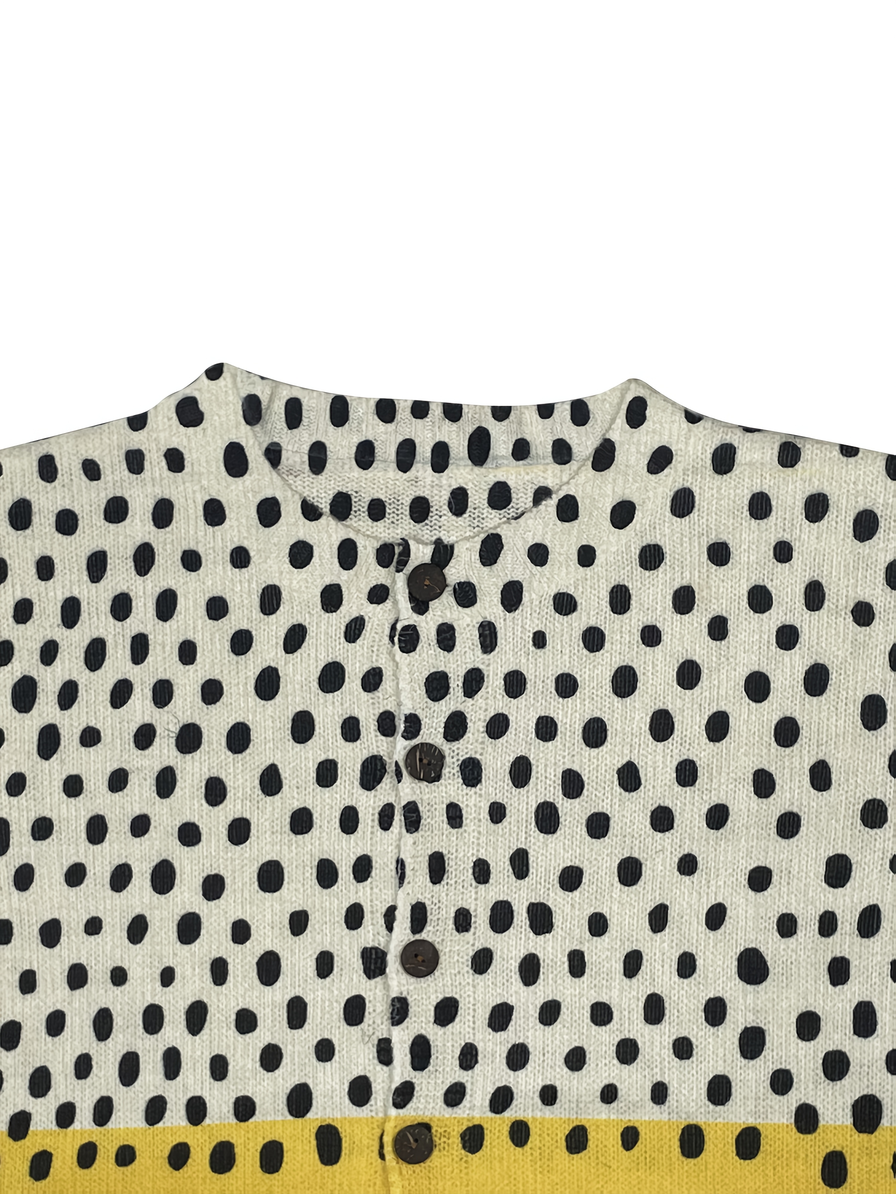 Women's Printed Knit Cardigan Sweater Long Sleeve Button Down Color Block Casual Lightweight Open Front Yellow White Polka Dot Tops