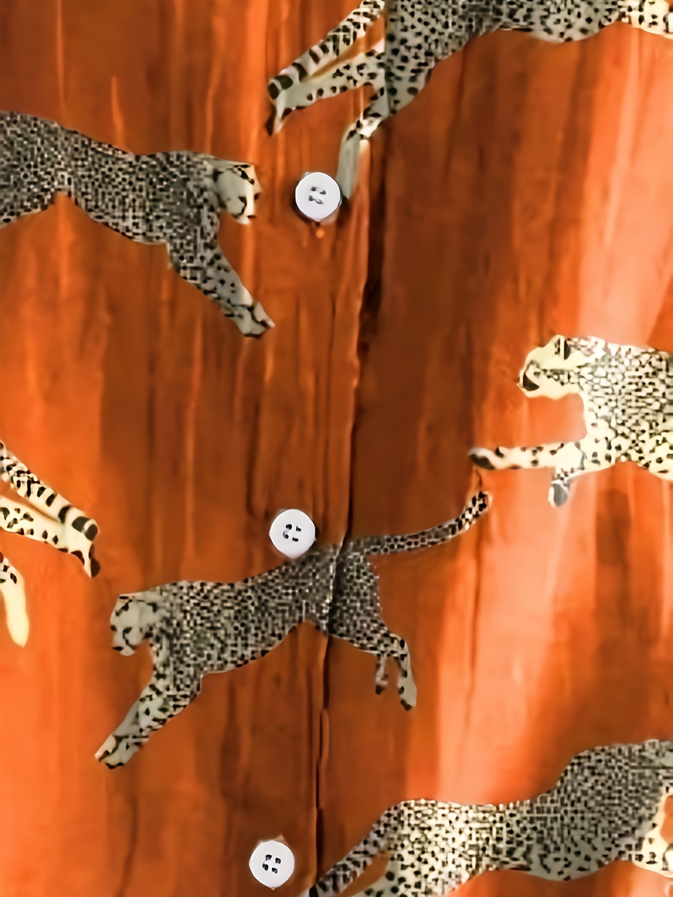 Women Loose Button‑Down Shirts, Orange Running Cheetah Leopard Animal Print Long Sleeve Blouse , Casual Daily Tunic Tops-gemscharms