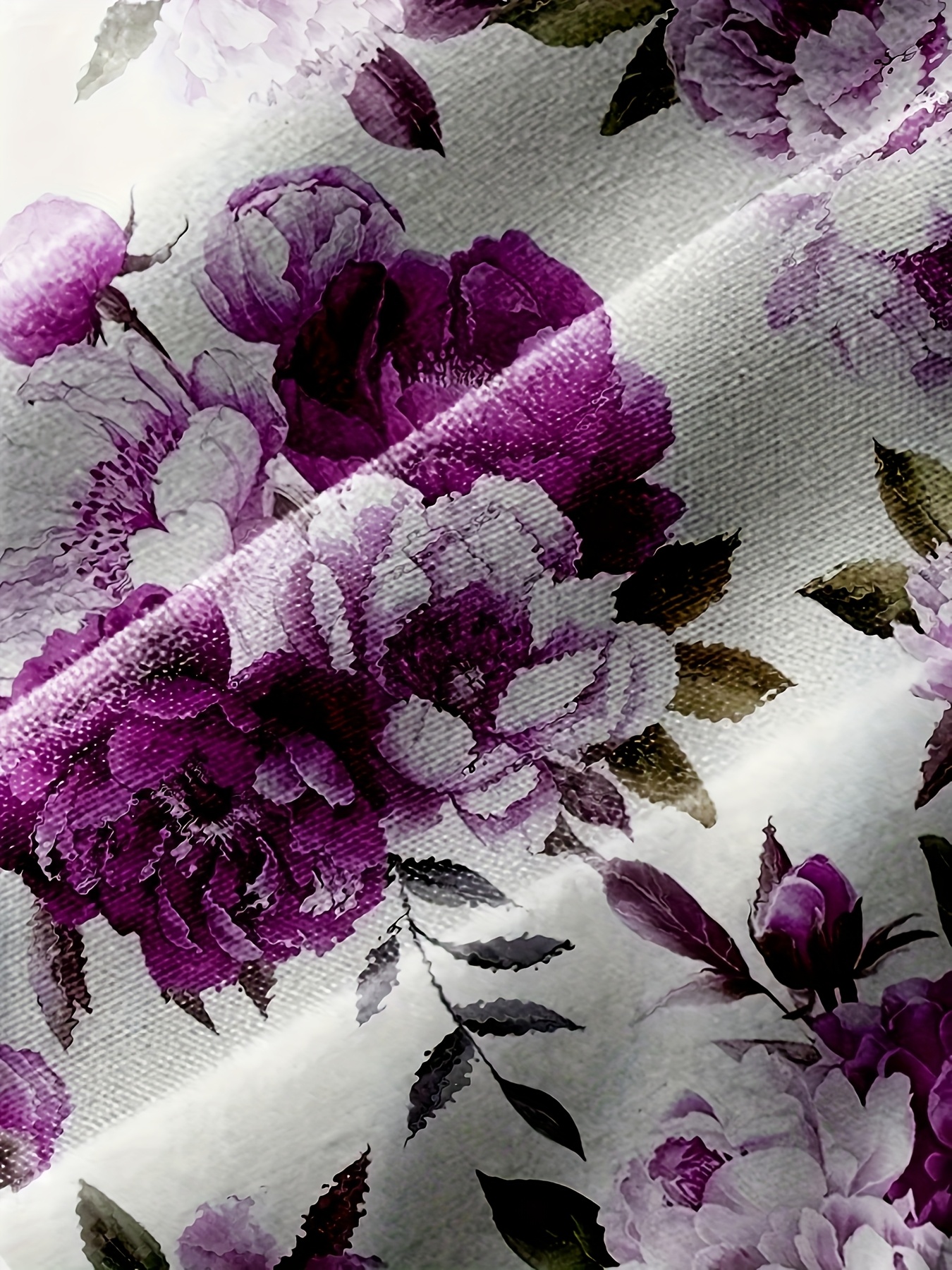 Women’s Short Sleeve Collared Button Down Shirt, Lightweight Polyester Watercolor Purple Peony Floral Print Casual Blouse with Side Pockets for Summer Vacation