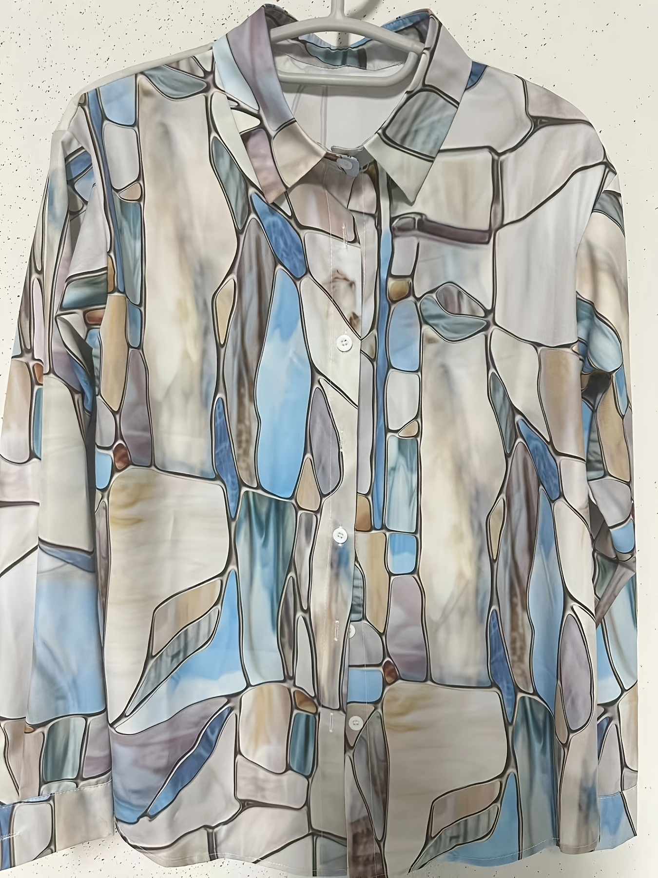 Elegant Special Edition Women's Printed Shirt - Long Sleeve Button- Shirt with Classic Collar, Suitable for Office, Commuting, or Formal Events, Office Attire, Sophisticated Casual-gemscharms