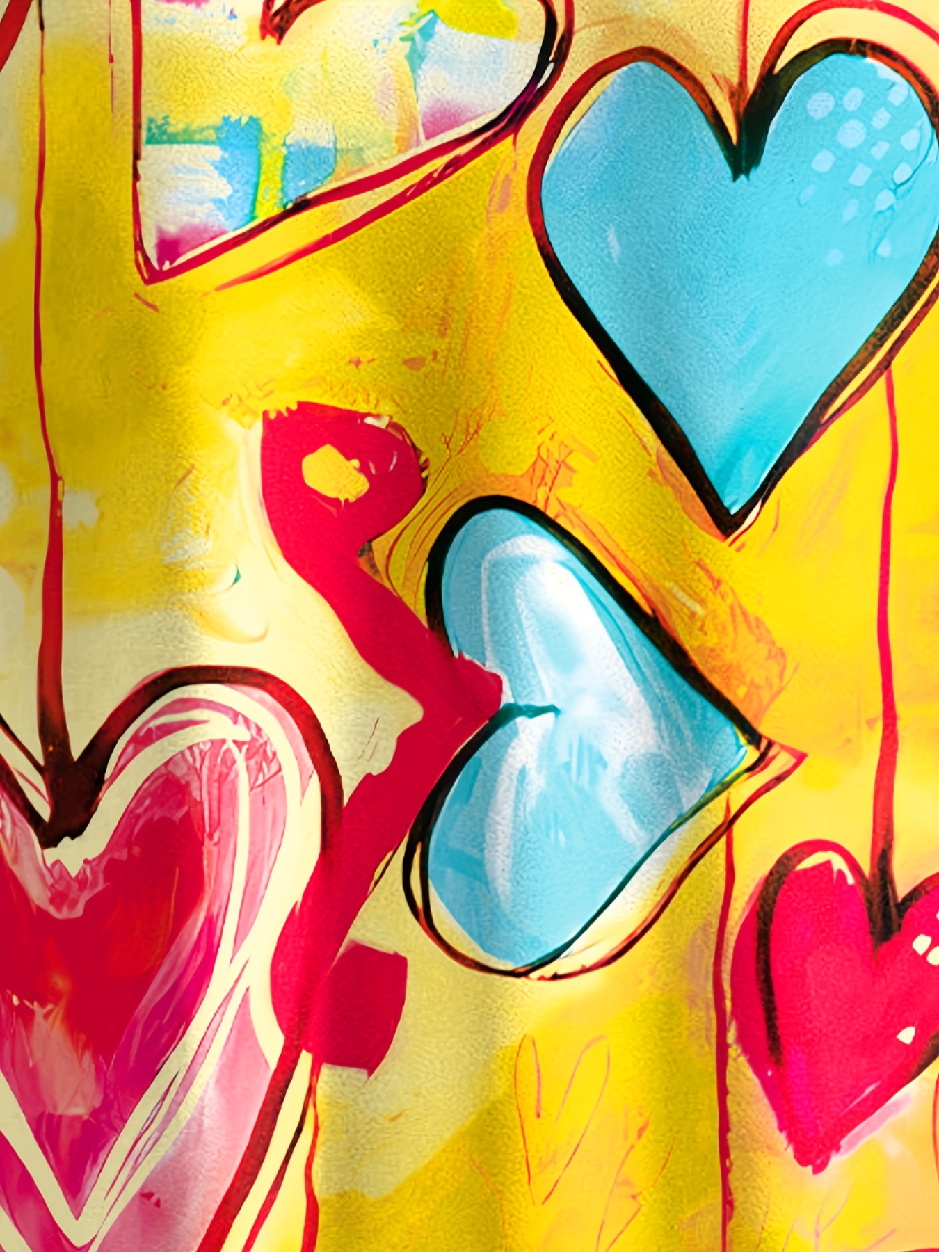 Women's Colorful Heart Print T Shirt, Short Sleeve Casual Blouse Tops, Abstract Graphic Loose Fit Summer Shirts, Artistic Printed Tees for Women Vacation Daily Wear-gemscharms