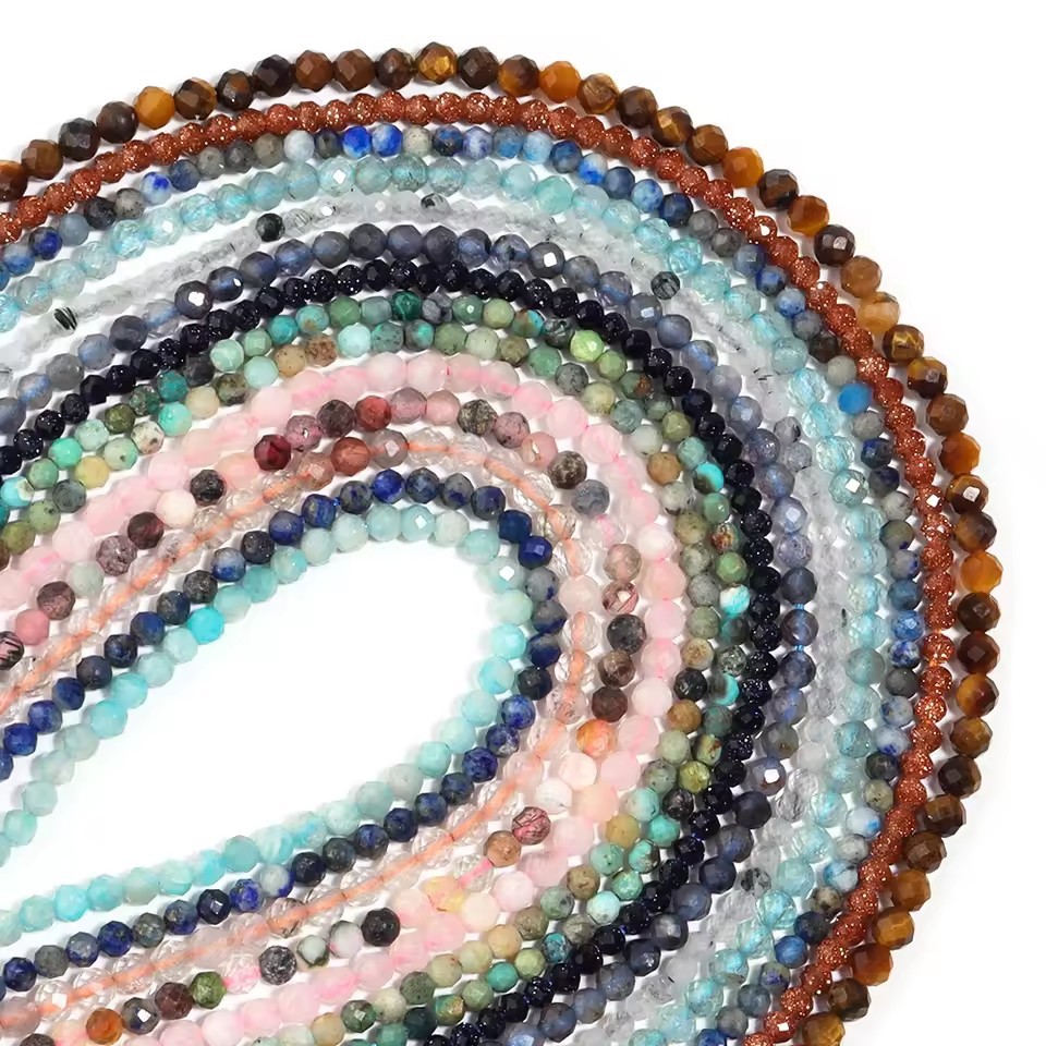 Wholesale Faceted Natural Gemstone Beads, Cut Crystal Loose Beads, Aquamarine Tourmaline Agate Spacer Beads for DIY Bracelet Necklace Jewelry Making, 2/3/4mm