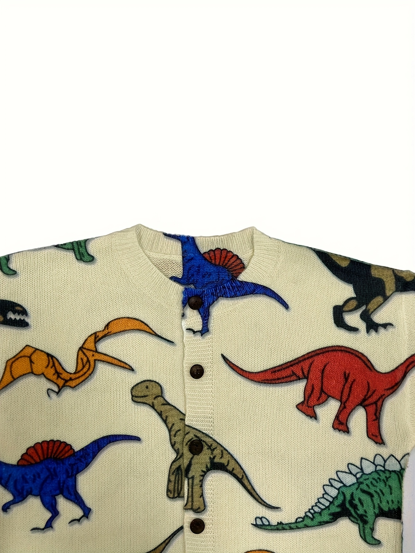 Women's Vintage Dinosaur Print Knit Cardigan, Long Sleeve V Neck Button Down Loose Sweater Coat