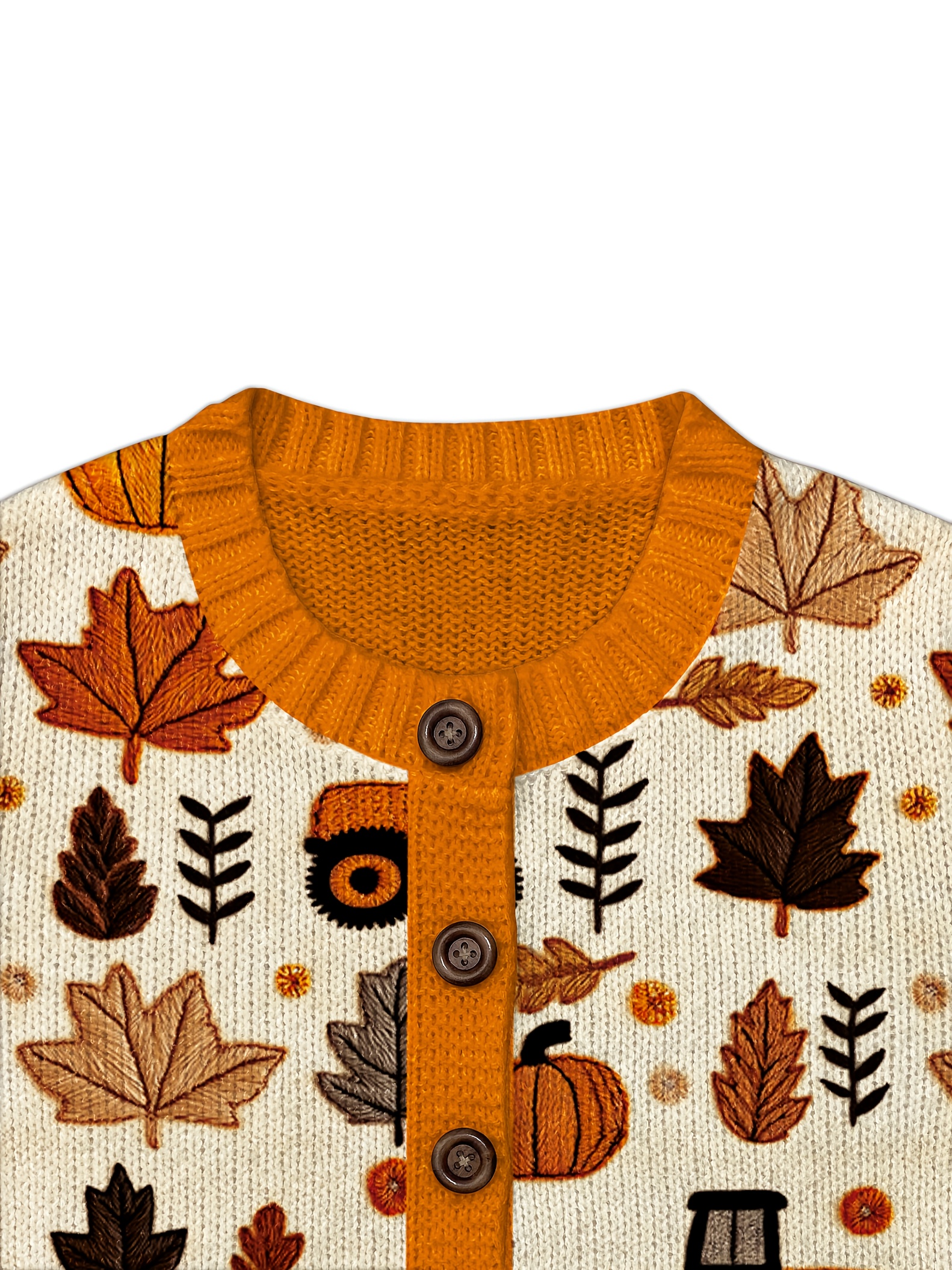 Women's Fall Pumpkin Maple Leaf Tractor Print Knit Cardigan, Long Sleeve V Neck Button Down Loose Autumn Sweater Coat