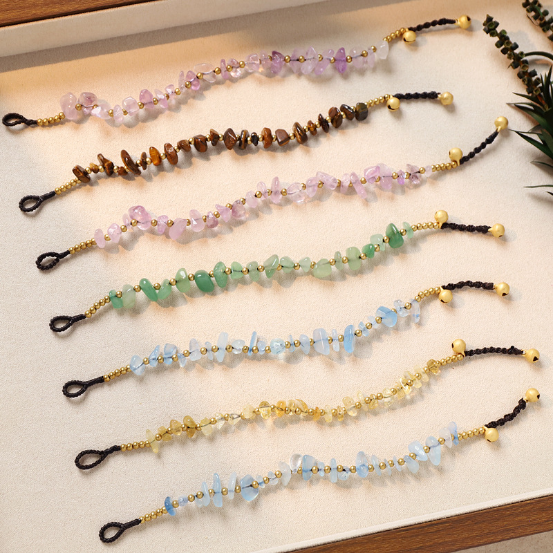 Handmade Braided Natural Crystal Chip Bracelet, Irregular Amethyst Aquamarine Gemstone Adjustable Beaded Bracelets, Stackable Boho Bracelets for Women Men Gift