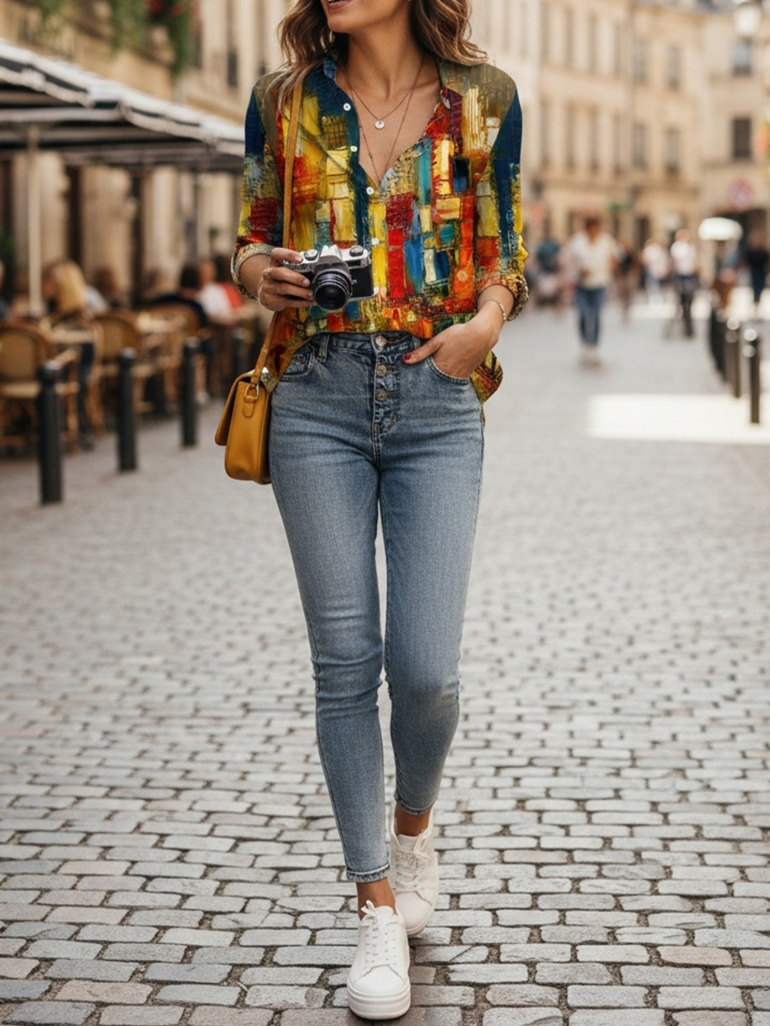 Spring And Autumn Women'S Printed New Style Individual Trendy Multi-Color Irregular Patchwork Pattern Women'S Fashion Long Sleeve Shirt