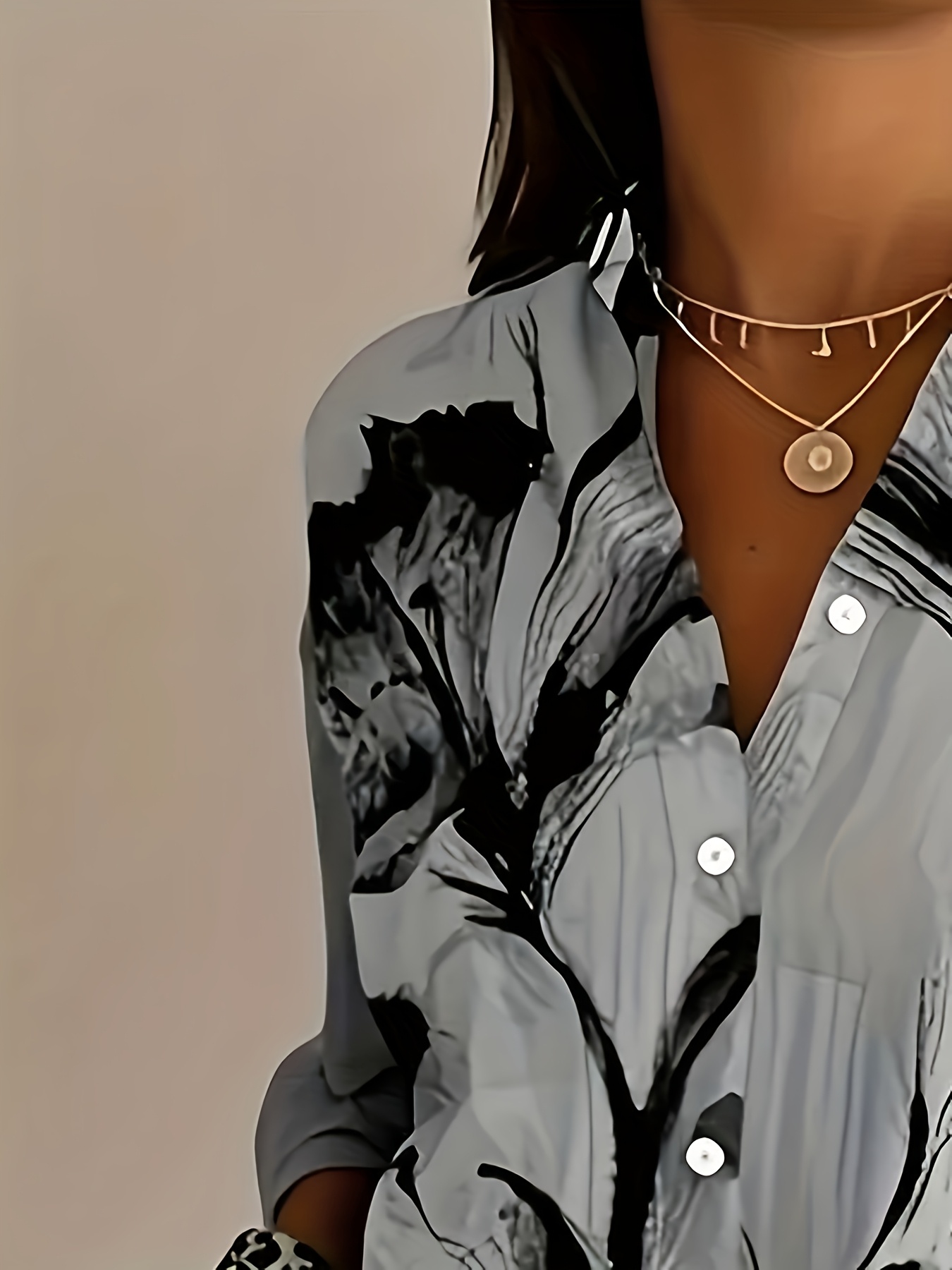 Plus Size - Plus Size - Fashion Commute Home Art Floral Print Women'S Plus Size Button-Up Long Sleeve Collared Shirt-gemscharms