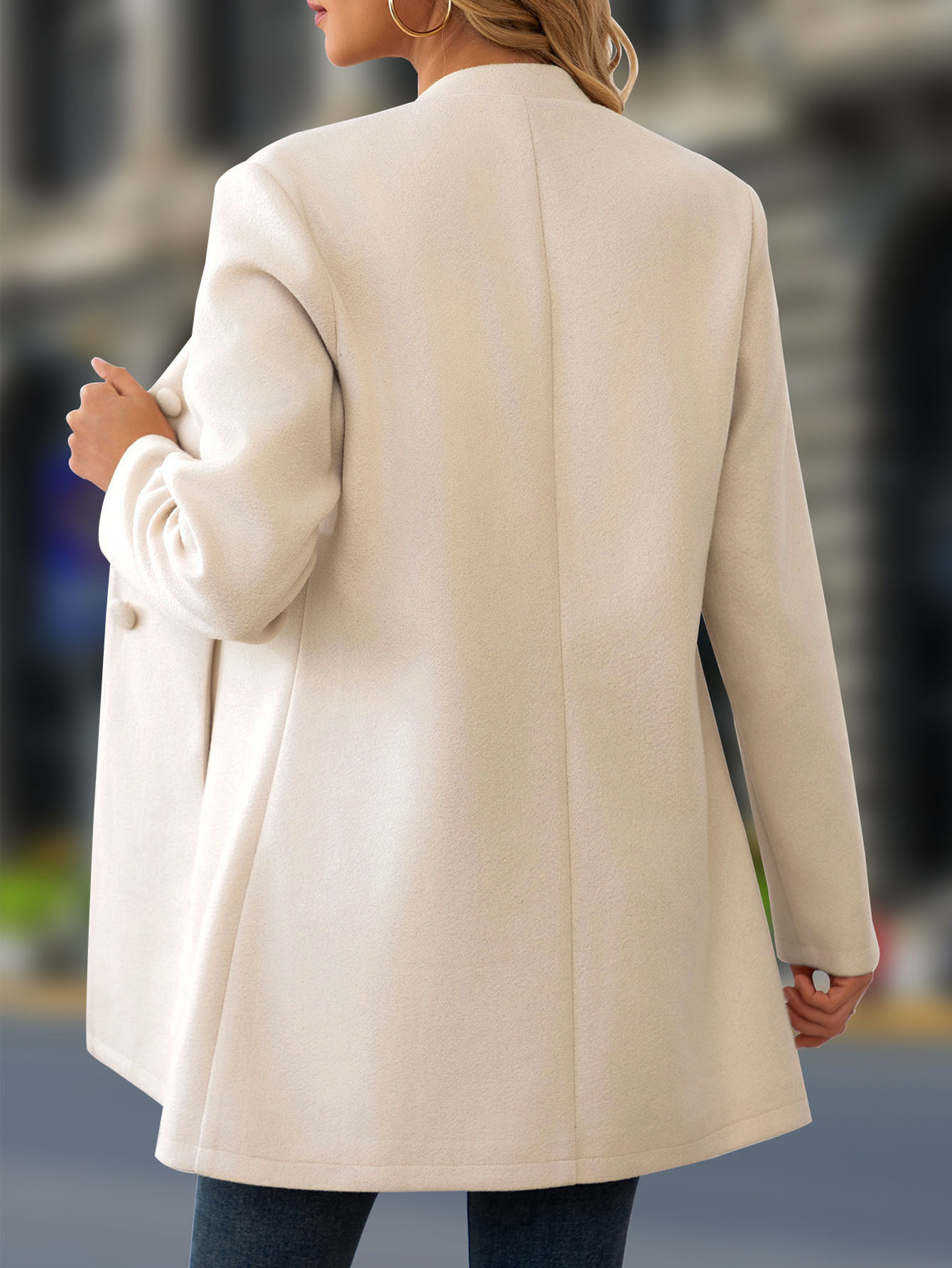 Women's Elegant Stand Collar Wool-Look Coat – Classic Long Sleeve Outerwear Jacket