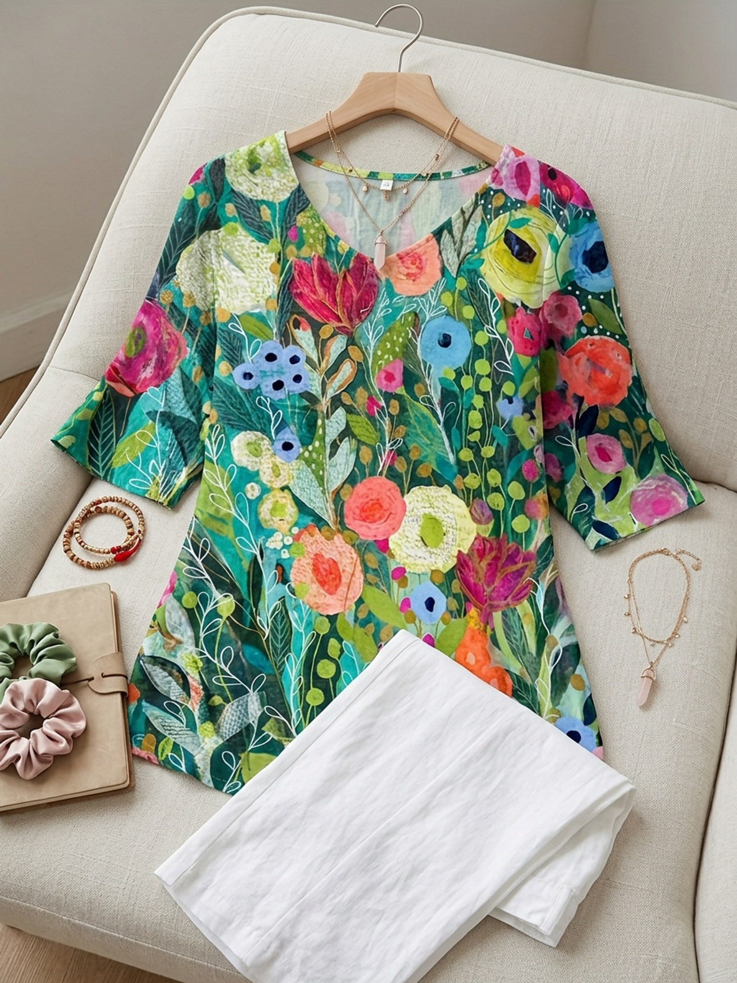 Women’s Floral Print Short Sleeve Tops, Casual Loose Fit Blouse Shirt with Colorful Botanical Pattern, Summer Lightweight Tunic Top for Women, Vacation Beach Everyday Wear
