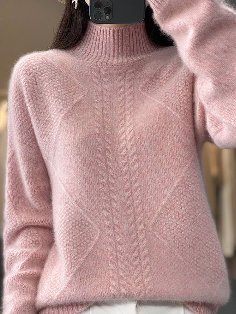 Women’s Cable Knit Mock Neck Sweater – Oversized Long Sleeve Casual Pullover Soft Knit Top