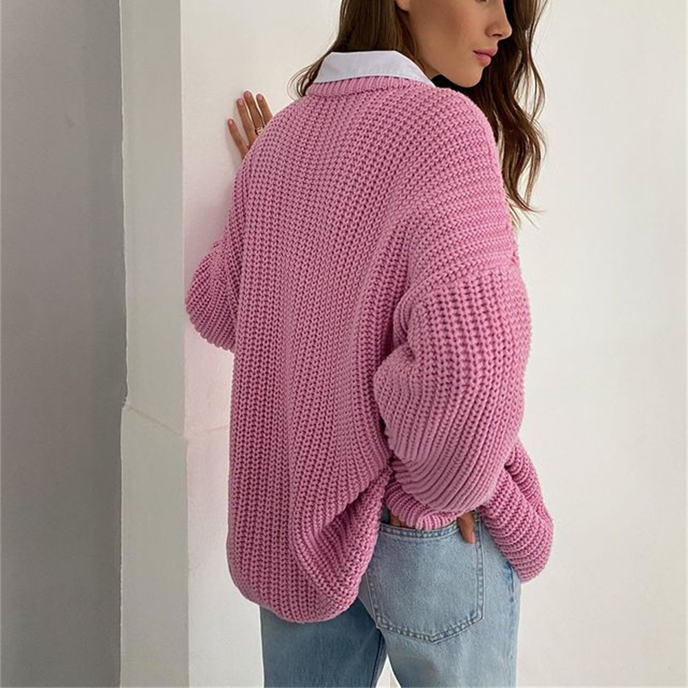 Women's Chunky Knit Sweater Crew Neck Long Sleeve Pullover Soft Casual Oversized Winter Tops Fashion Cozy Knitwear