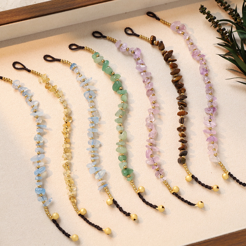 Handmade Braided Natural Crystal Chip Bracelet, Irregular Amethyst Aquamarine Gemstone Adjustable Beaded Bracelets, Stackable Boho Bracelets for Women Men Gift