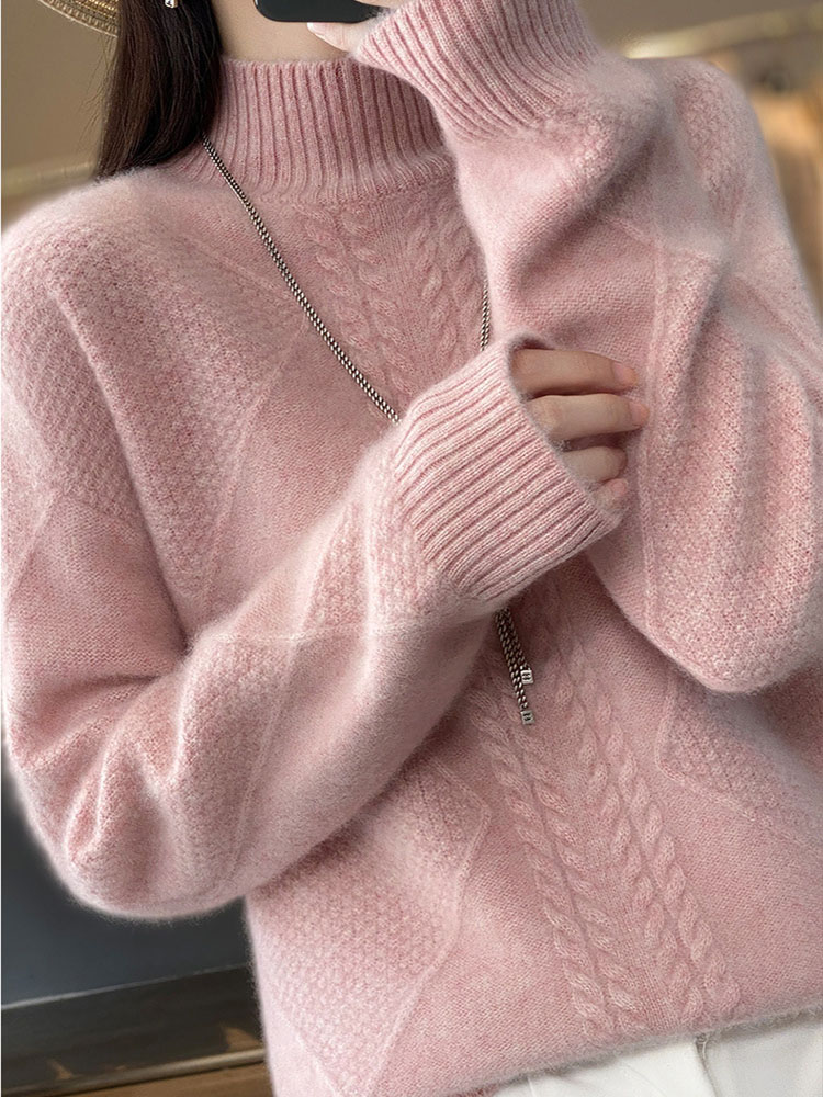 Women’s Cable Knit Mock Neck Sweater – Oversized Long Sleeve Casual Pullover Soft Knit Top