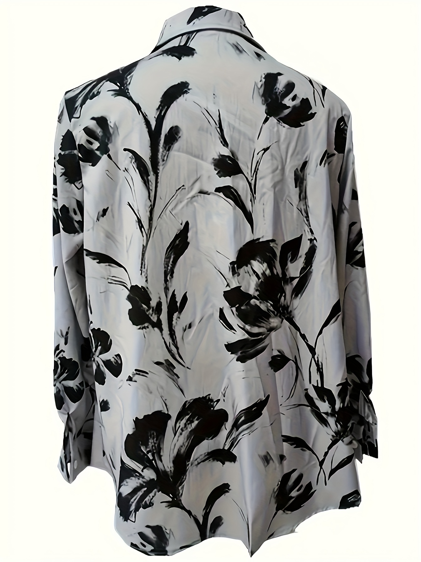 Plus Size - Plus Size - Fashion Commute Home Art Floral Print Women'S Plus Size Button-Up Long Sleeve Collared Shirt-gemscharms
