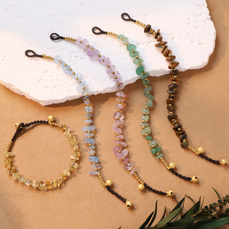 Handmade Braided Natural Crystal Chip Bracelet, Irregular Amethyst Aquamarine Gemstone Adjustable Beaded Bracelets, Stackable Boho Bracelets for Women Men Gift
