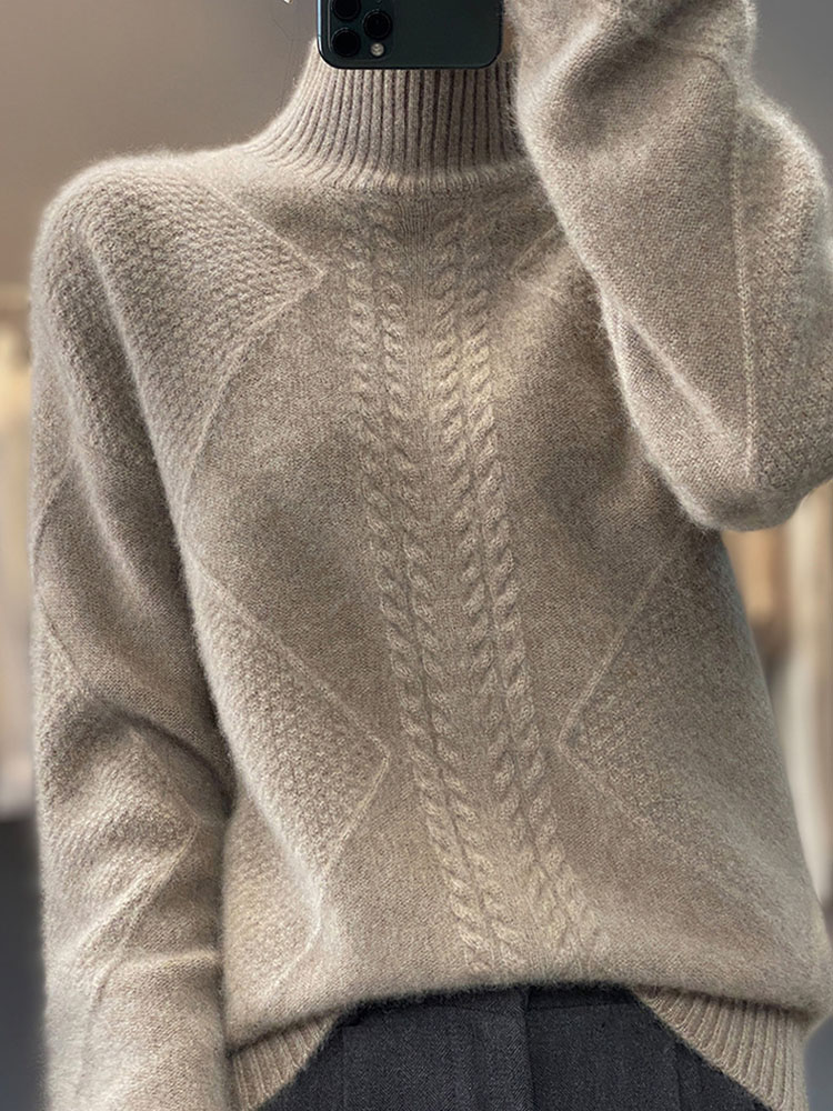 Women’s Cable Knit Mock Neck Sweater – Oversized Long Sleeve Casual Pullover Soft Knit Top