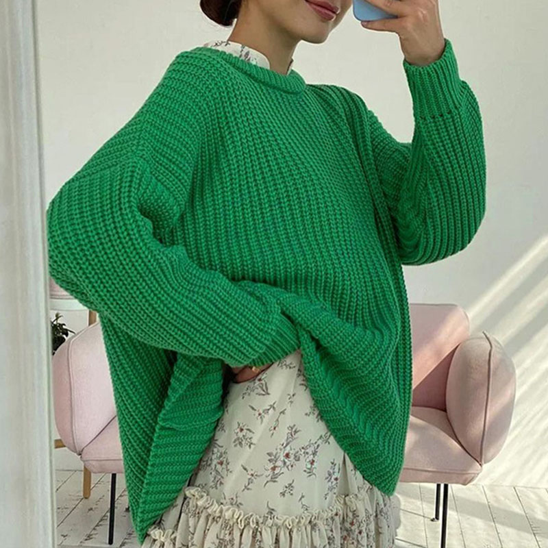 Women's Chunky Knit Sweater Crew Neck Long Sleeve Pullover Soft Casual Oversized Winter Tops Fashion Cozy Knitwear