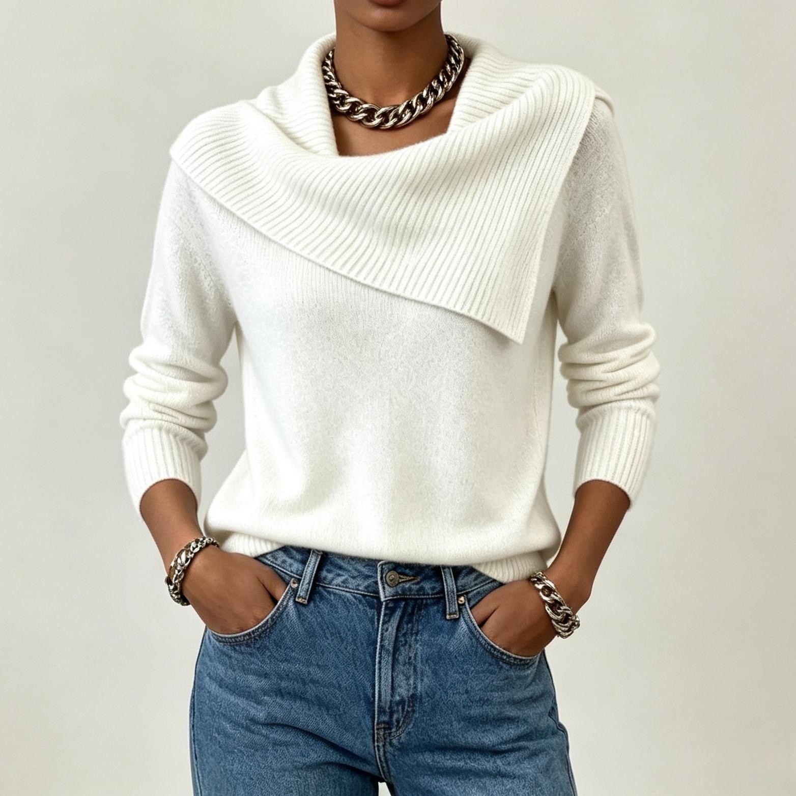Women’s Cowl Neck Long Sleeve Sweater – Casual Soft Knit Pullover Top