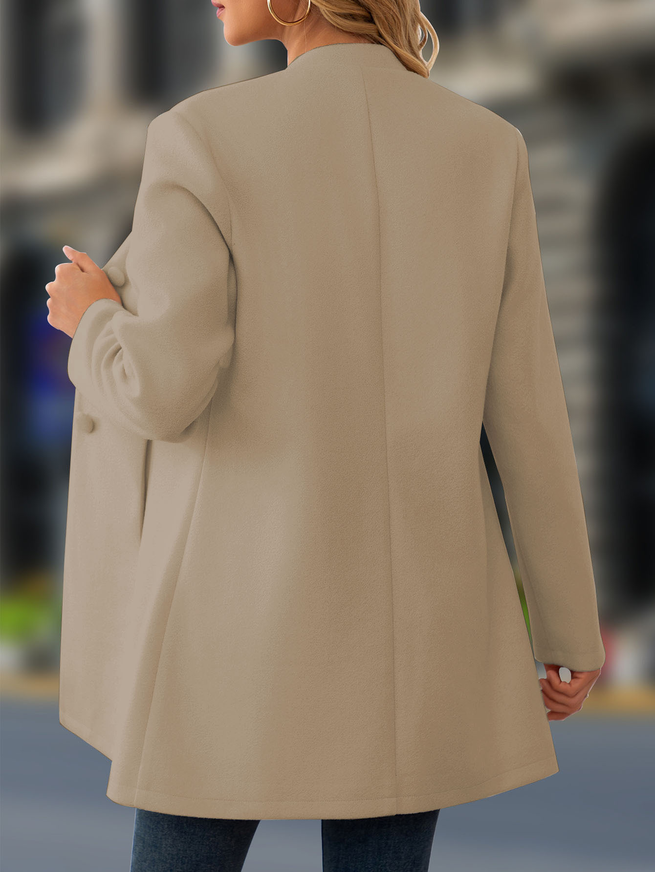 Women's Elegant Stand Collar Kahaki Coat – Classic Long Sleeve Outerwear Jacket Coat