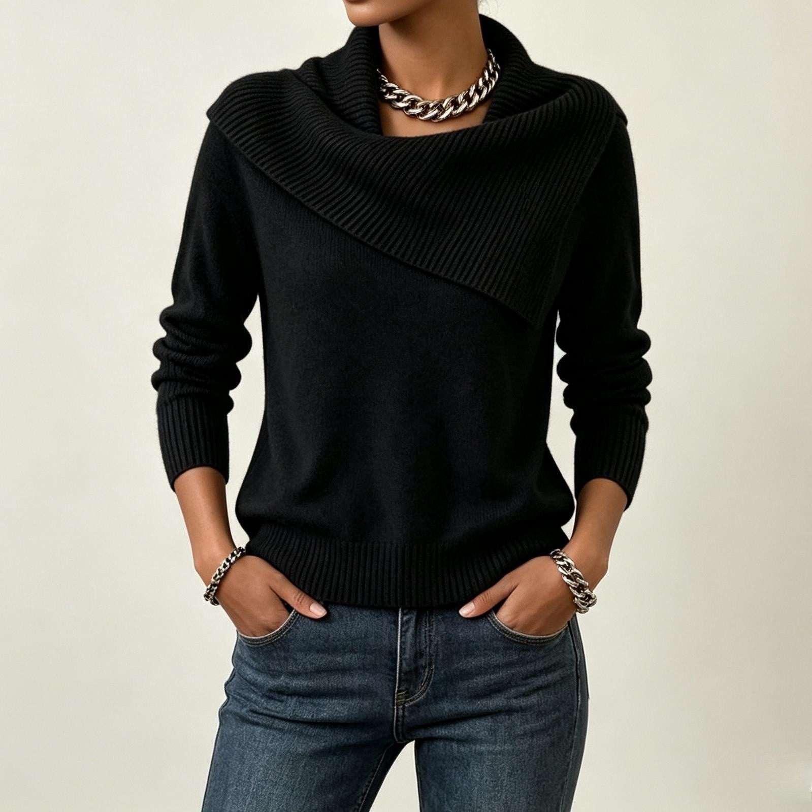 Women’s Cowl Neck Long Sleeve Sweater – Casual Soft Knit Pullover Top