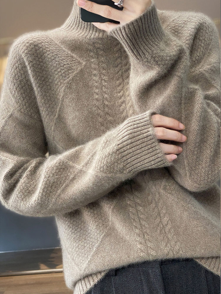 Women’s Cable Knit Mock Neck Sweater – Oversized Long Sleeve Casual Pullover Soft Knit Top