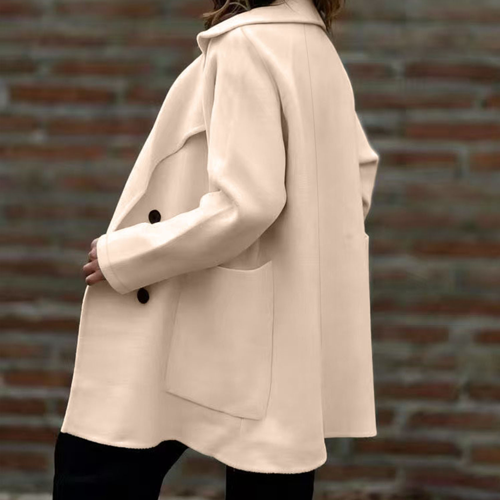 Women's Double Breasted Pea Coat – Elegant Lapel Collar Long Sleeve Jacket for Fall & Winter