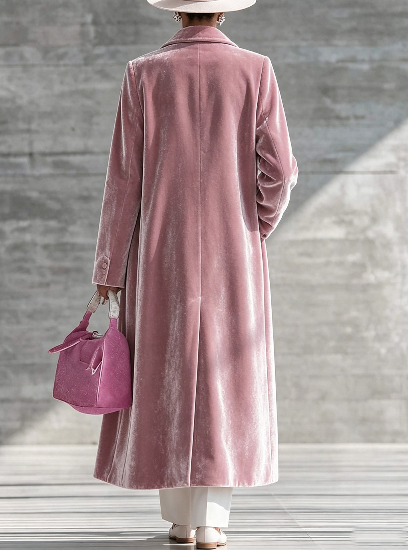 Women's Velvet Long Coat, Elegant Lapel Collar Over Knee Trench Coat, Soft Plush Long Sleeve Open Front Outerwear Jacket for Fall Winter