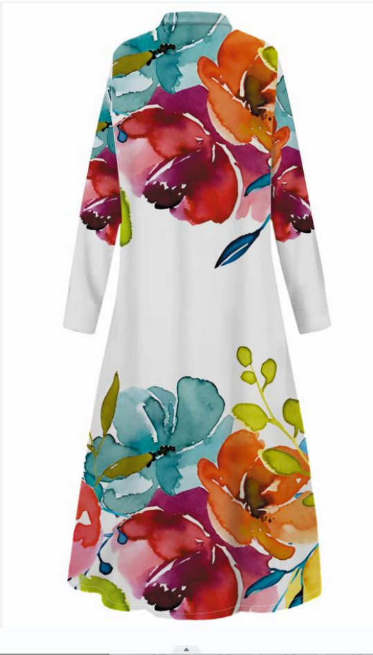 Women's Floral Print Shirt Dress, Long Sleeve Button Down Tunic Dress, Elegant Loose Fit Maxi Blouse Dress, Casual Vacation Dress for Women-gemscharms