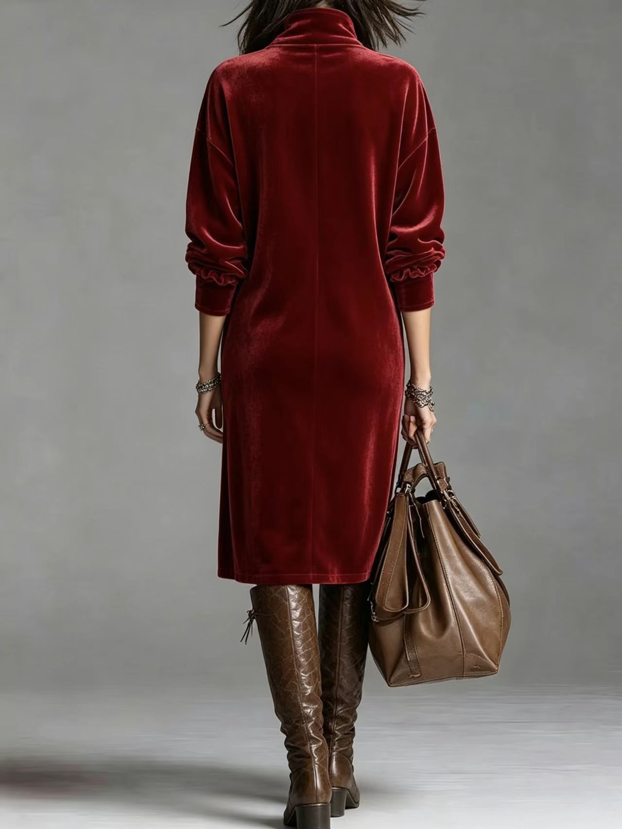 Women’s Velvet Shirt Dress – Long Sleeve Button Down Loose Fit Midi Dress