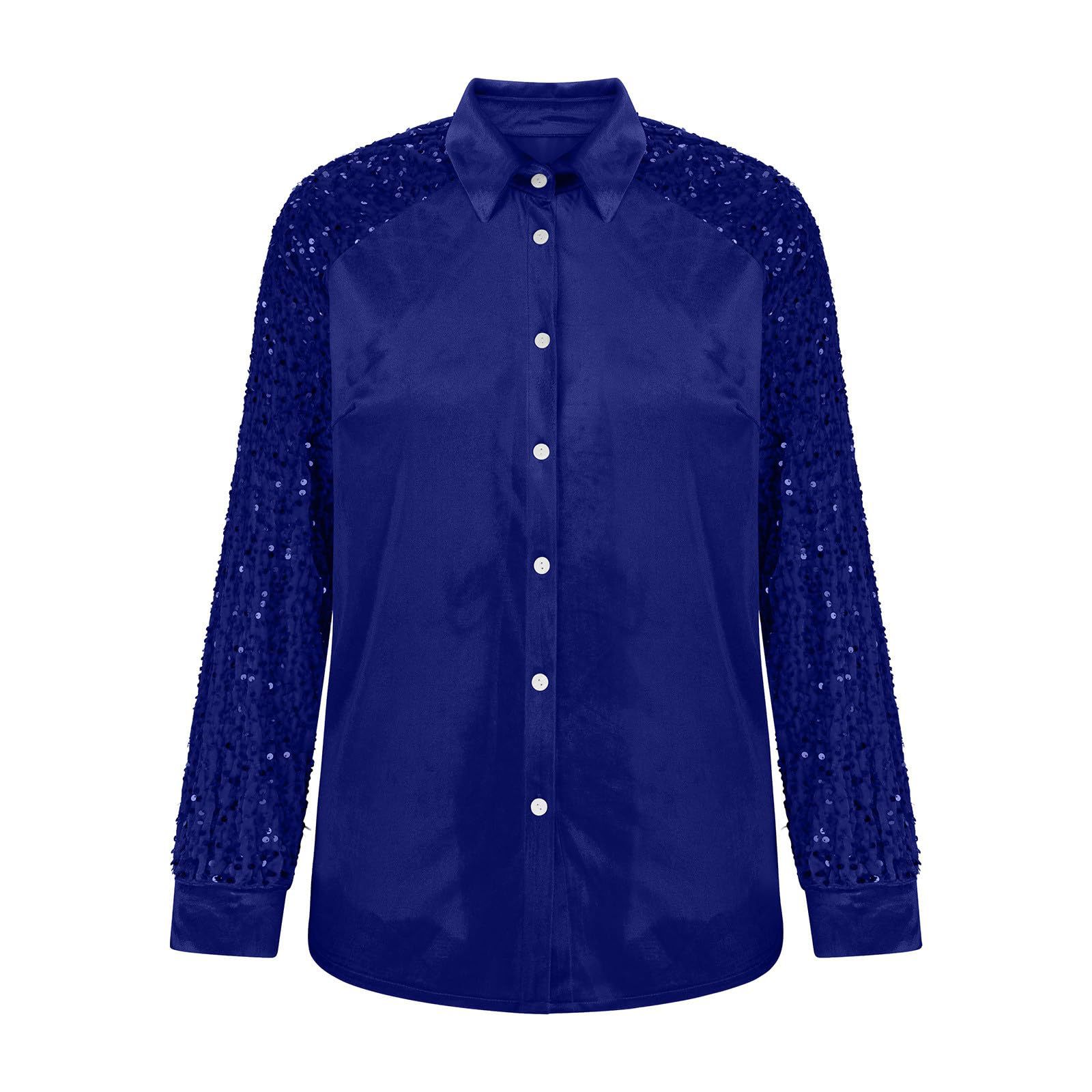 Women's Velvet Button Down Shirt Sequin Long Sleeve Blouse Elegant Sparkle Party Top Casual Luxury Shirt for Fall Winter