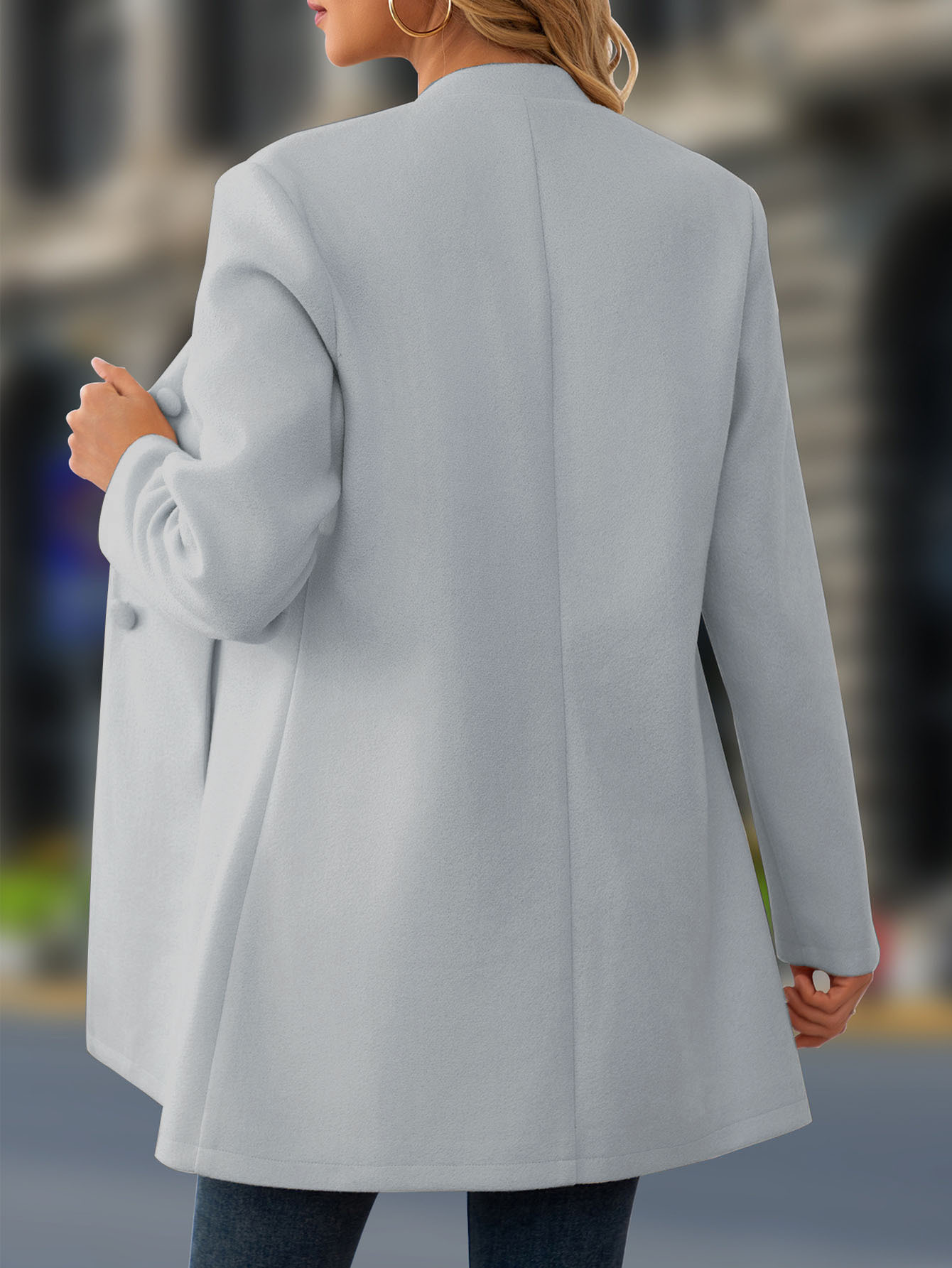 Women's Elegant Stand Collar Light Gray Coat – Classic Long Sleeve Outerwear Jacket Coat